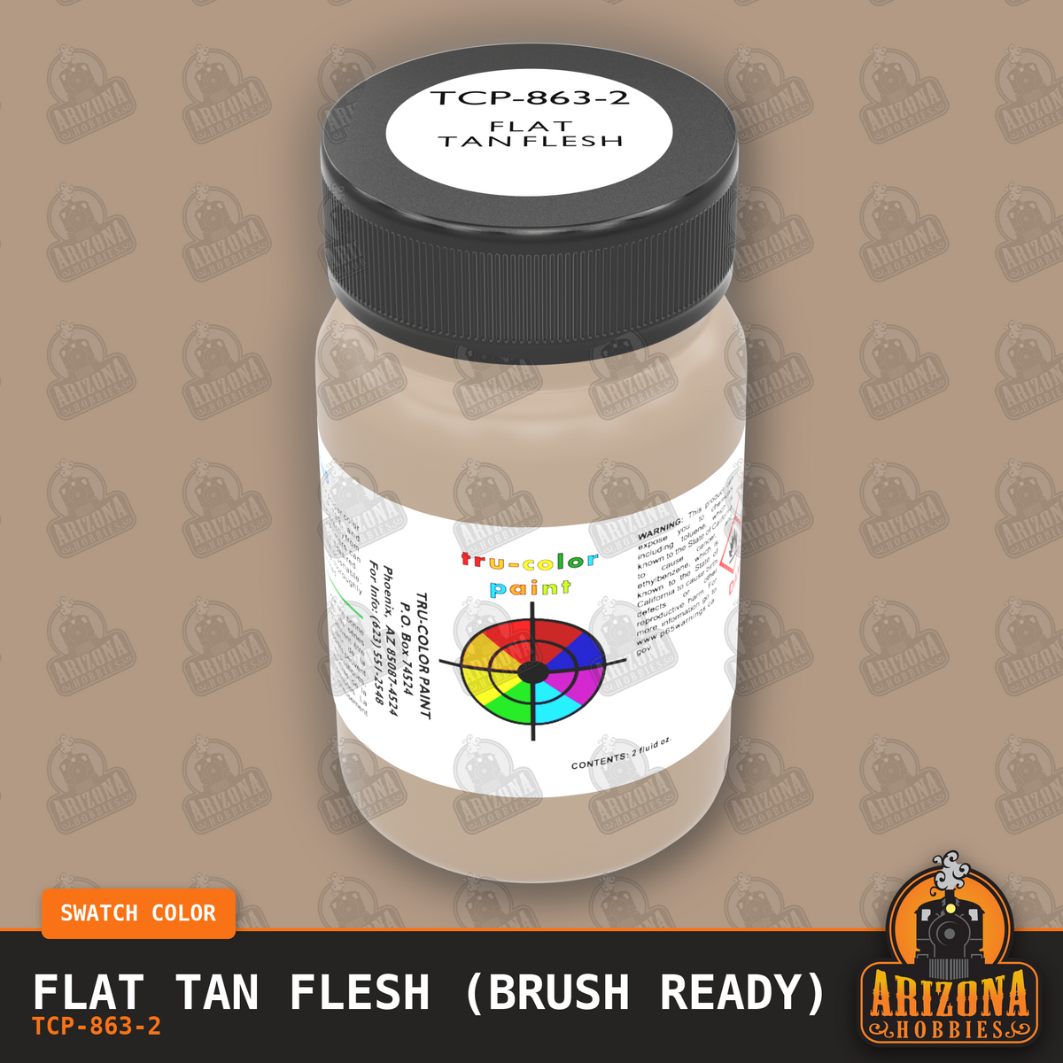 Flat TAN FLESH 2-oz bottle (Paint brush) Tru-Color Paint SPECIAL ORDER ONLY-with color swatch-Arizona Hobbies