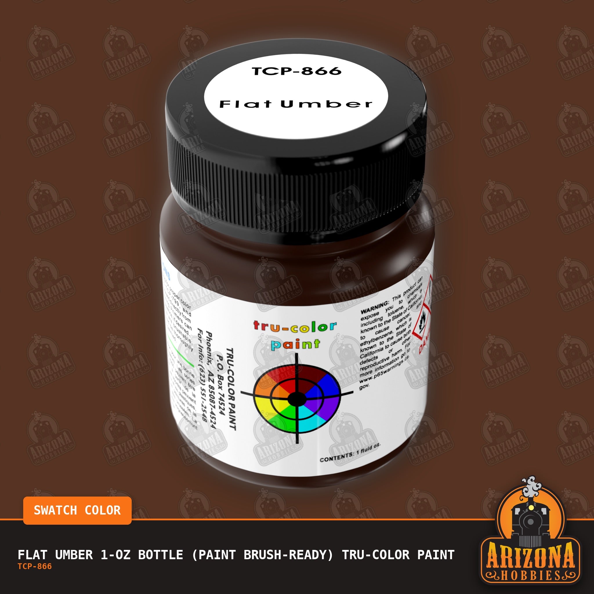 Flat UMBER 1-oz bottle (Paint brush) Tru-Color Paint-with color swatch-Arizona Hobbies
