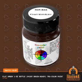 Flat UMBER 1-oz bottle (Paint brush) Tru-Color Paint-with color swatch-Arizona Hobbies