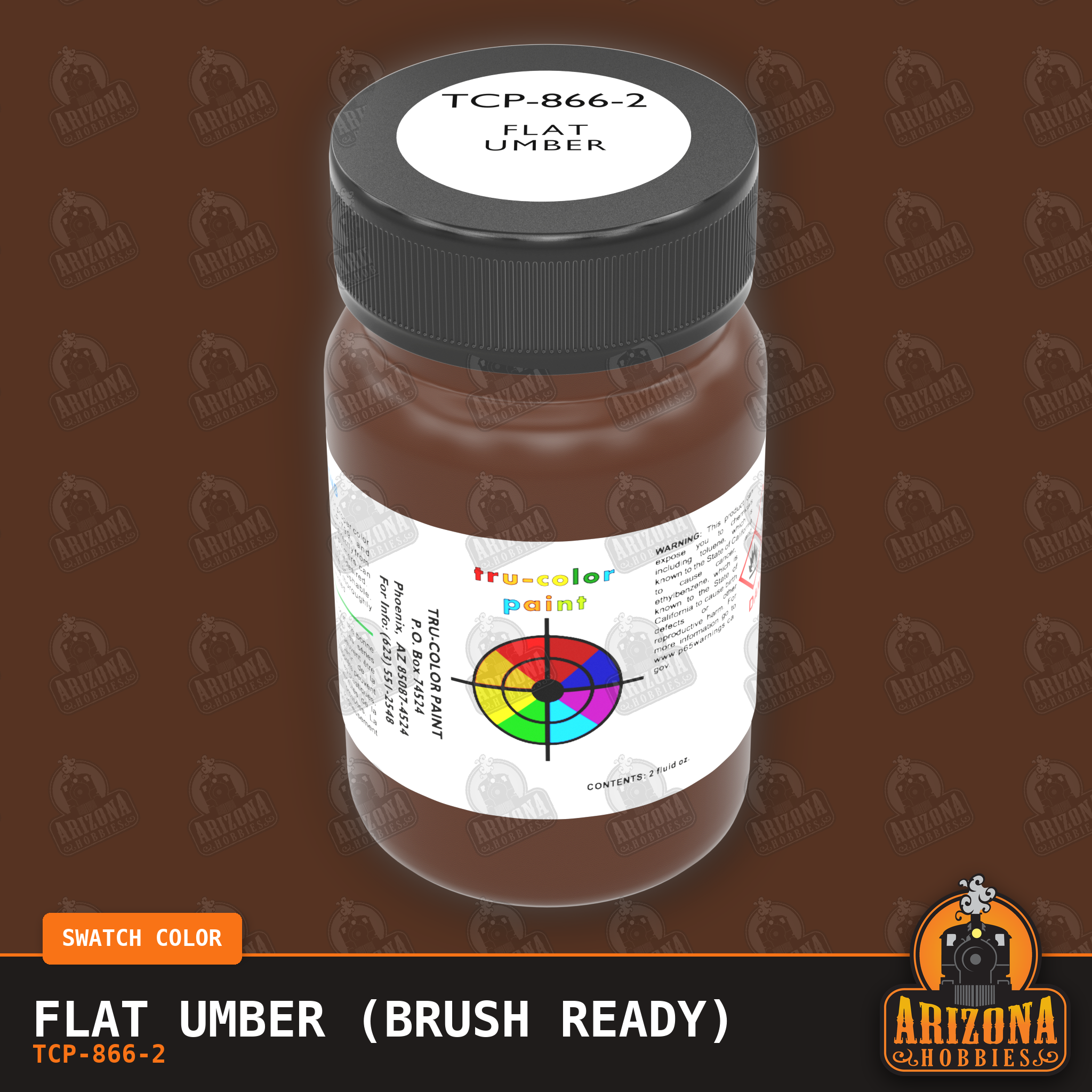 Flat UMBER 2-oz bottle (Paint brush) Tru-Color Paint SPECIAL ORDER ONLY-with color swatch-Arizona Hobbies