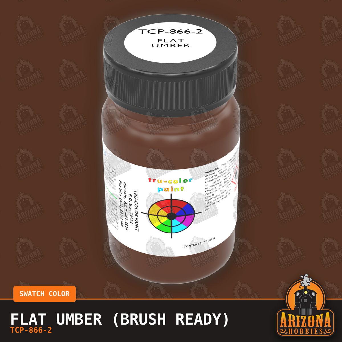 Flat UMBER 2-oz bottle (Paint brush) Tru-Color Paint SPECIAL ORDER ONLY-with color swatch-Arizona Hobbies