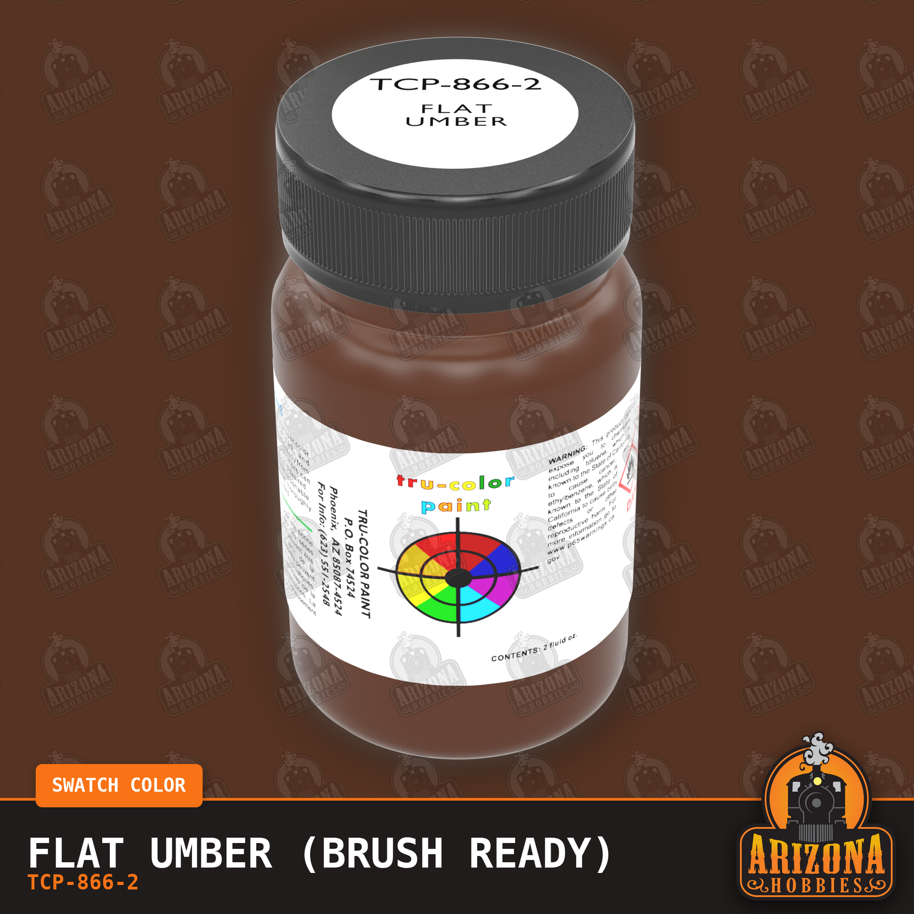 Flat UMBER 2-oz bottle (Paint brush) Tru-Color Paint SPECIAL ORDER ONLY-with color swatch-Arizona Hobbies