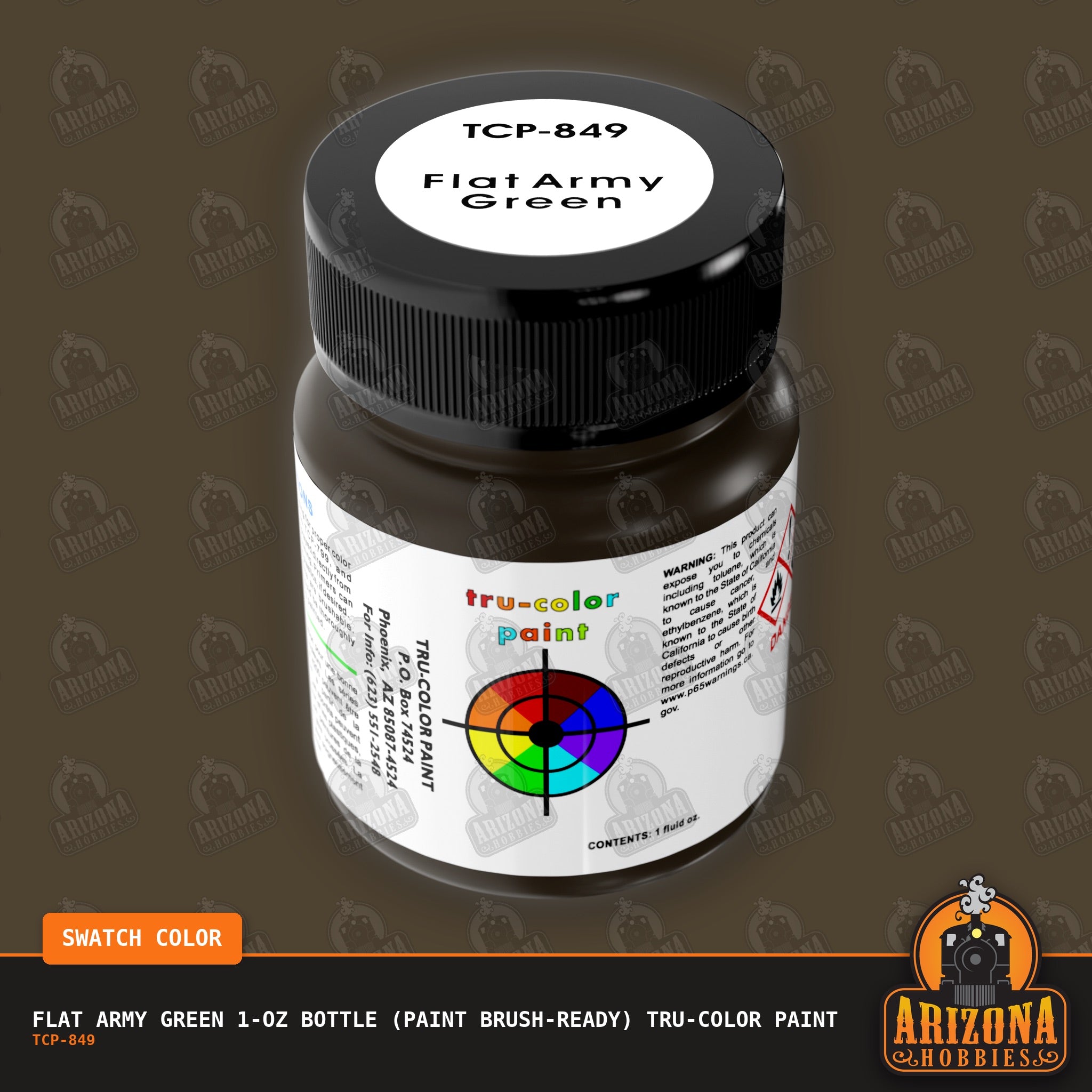 Flat U.S. ARMY GREEN 1-oz bottle (Paint brush) Tru-Color Paint-with color swatch-Arizona Hobbies