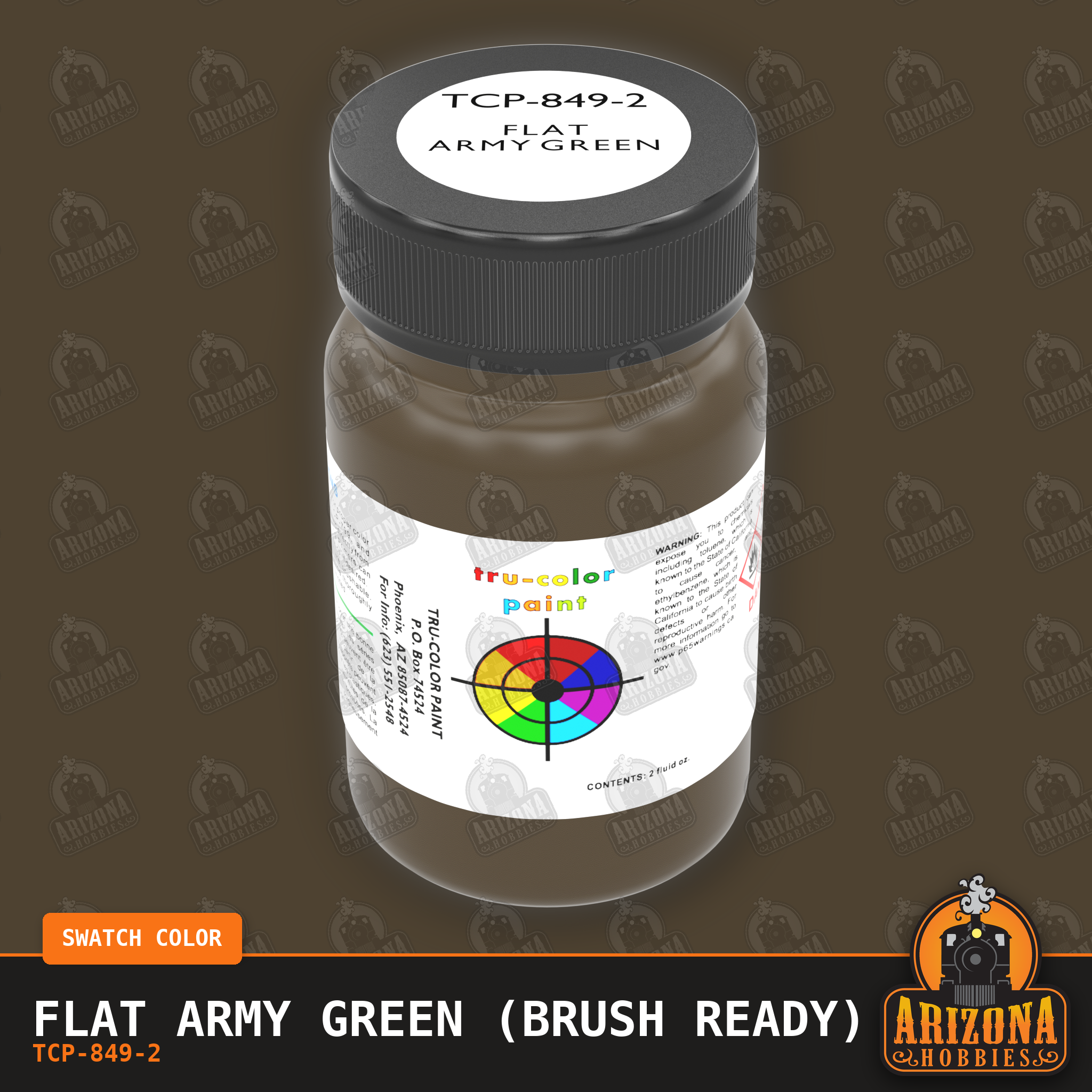 Flat U.S. ARMY GREEN 2-oz bottle (Paint brush) Tru-Color Paint SPECIAL ORDER ONLY-with color swatch-Arizona Hobbies