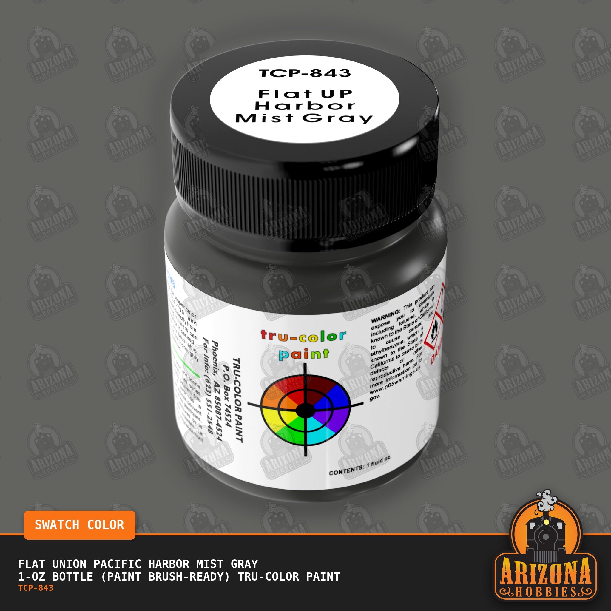 Flat Union Pacific HARBOR MIST GRAY 1-oz bottle (Paint brush) Tru-Color Paint-with color swatch-Arizona Hobbies