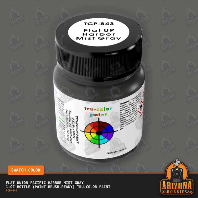Flat Union Pacific HARBOR MIST GRAY 1-oz bottle (Paint brush) Tru-Color Paint-with color swatch-Arizona Hobbies