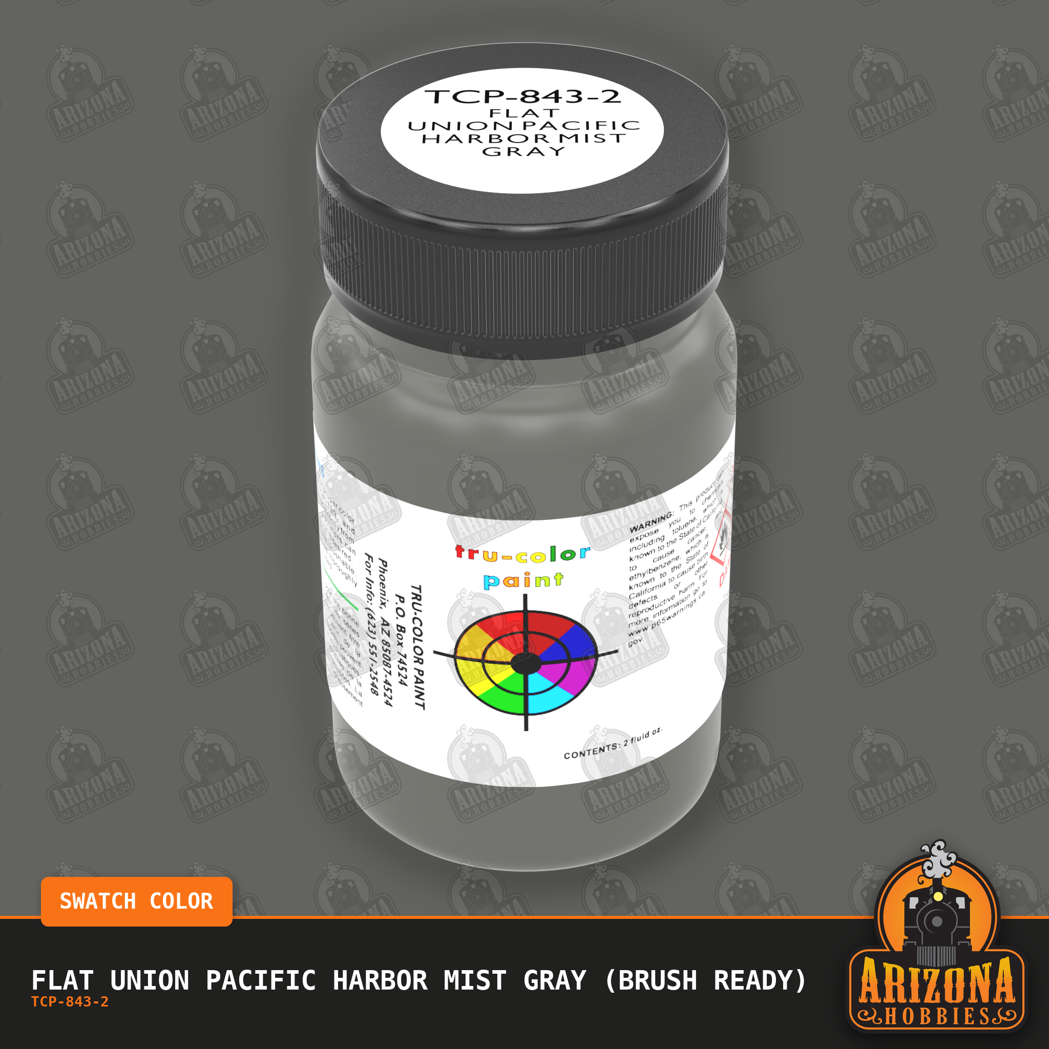 Flat Union Pacific HARBOR MIST GRAY 2-oz bottle (Paint brush) Tru-Color Paint SPECIAL ORDER ONLY-with color swatch-Arizona Hobbies