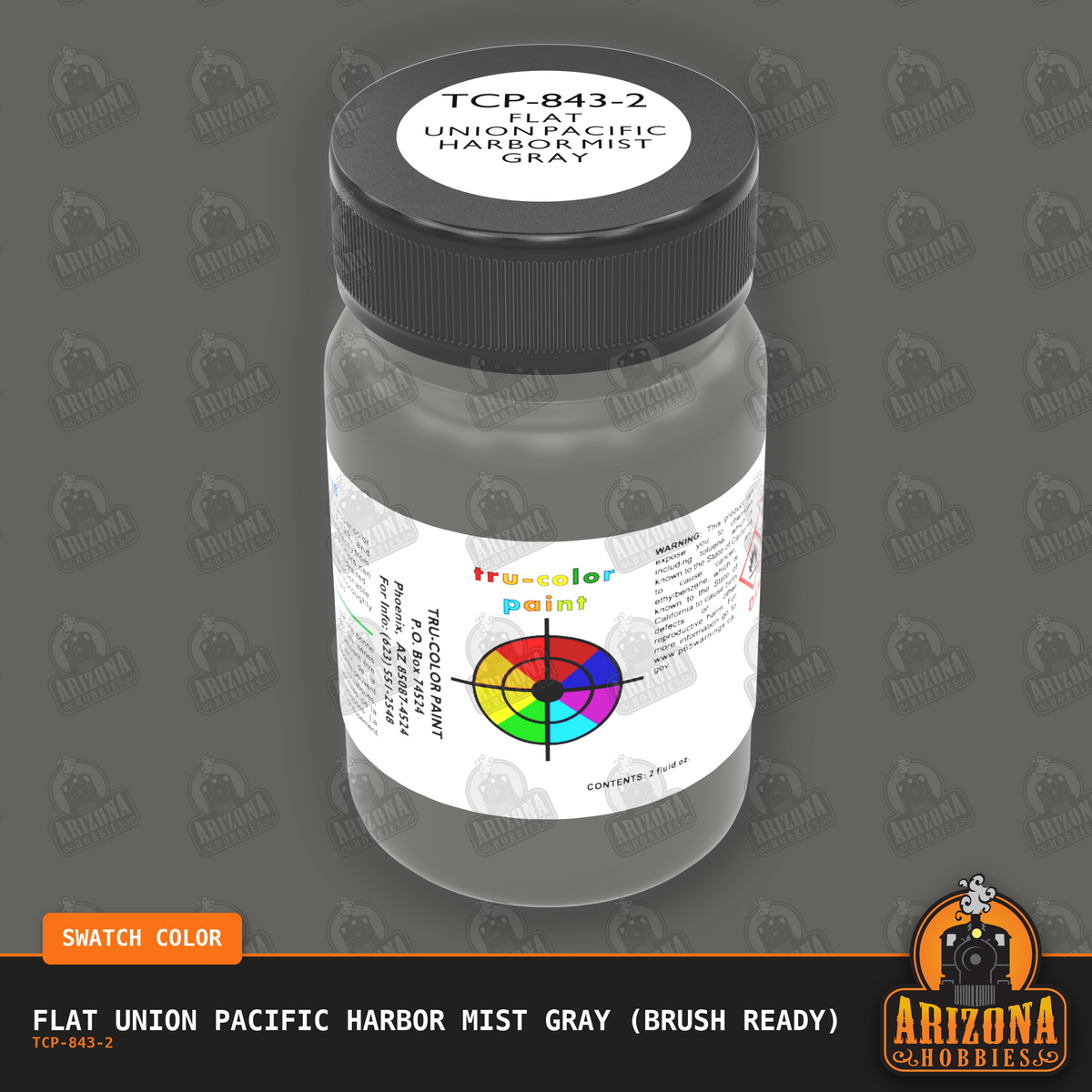 Flat Union Pacific HARBOR MIST GRAY 2-oz bottle (Paint brush) Tru-Color Paint SPECIAL ORDER ONLY-with color swatch-Arizona Hobbies