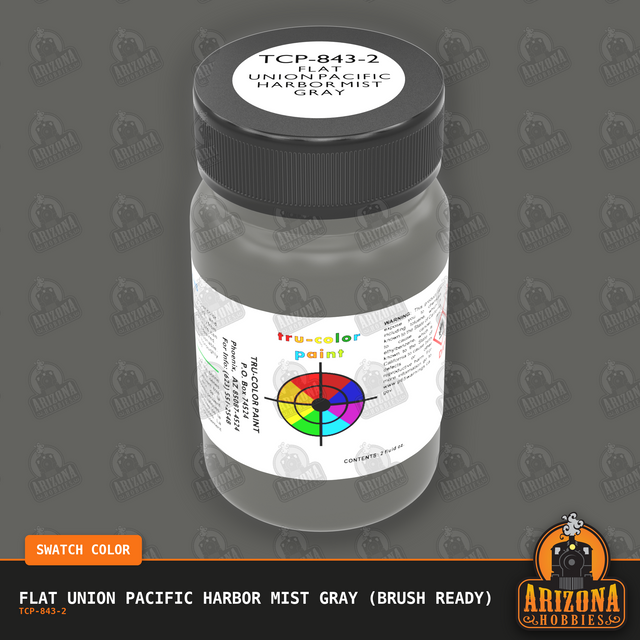 Flat Union Pacific HARBOR MIST GRAY 2-oz bottle (Paint brush) Tru-Color Paint SPECIAL ORDER ONLY-with color swatch-Arizona Hobbies