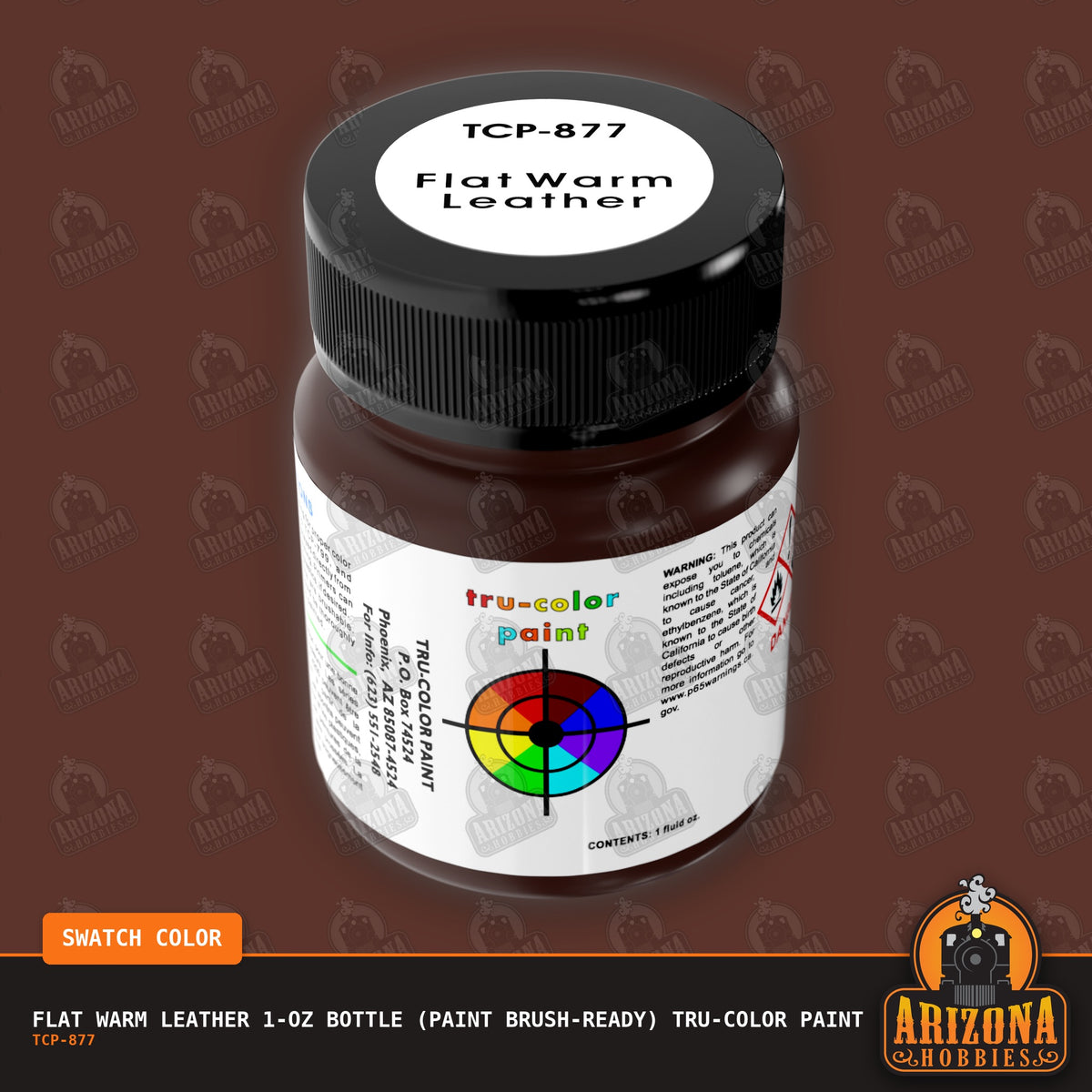 Flat WARM LEATHER 1-oz bottle (Paint brush) Tru-Color Paint-with color swatch-Arizona Hobbies