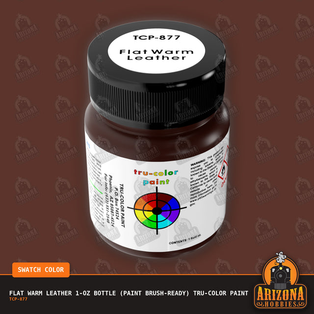 Flat WARM LEATHER 1-oz bottle (Paint brush) Tru-Color Paint-with color swatch-Arizona Hobbies