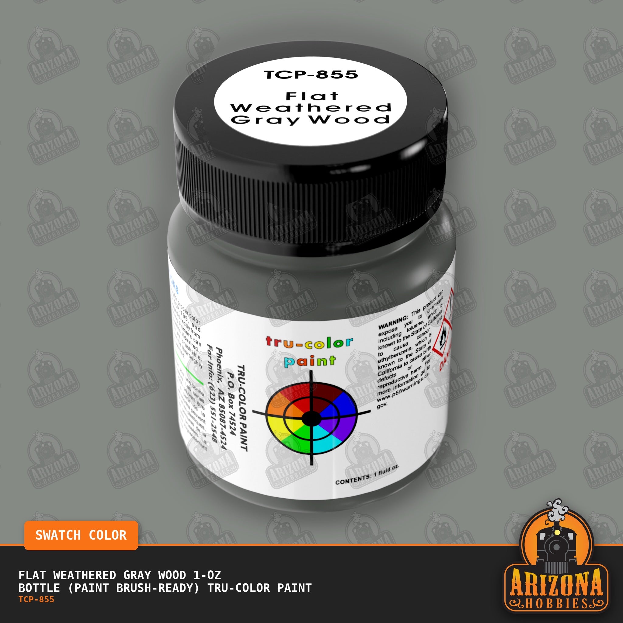 Flat WEATHERED GRAY WOOD 1-oz bottle (Paint brush) Tru-Color Paint-with color swatch-Arizona Hobbies