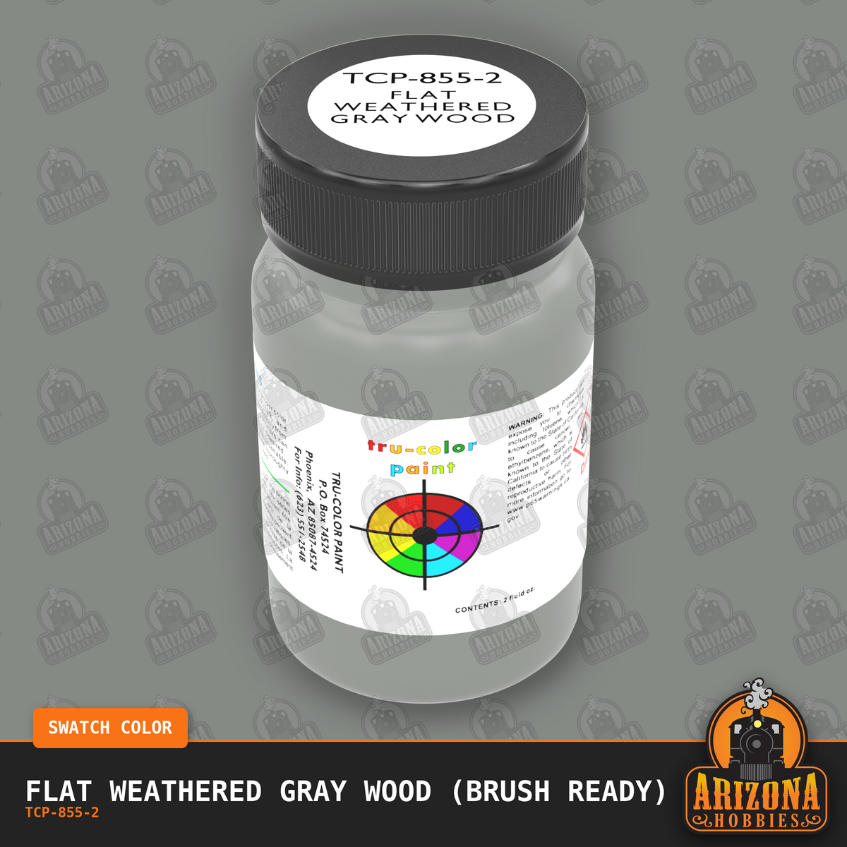 Flat WEATHERED GRAY WOOD 2-oz bottle (Paint brush) Tru-Color Paint SPECIAL ORDER ONLY-with color swatch-Arizona Hobbies