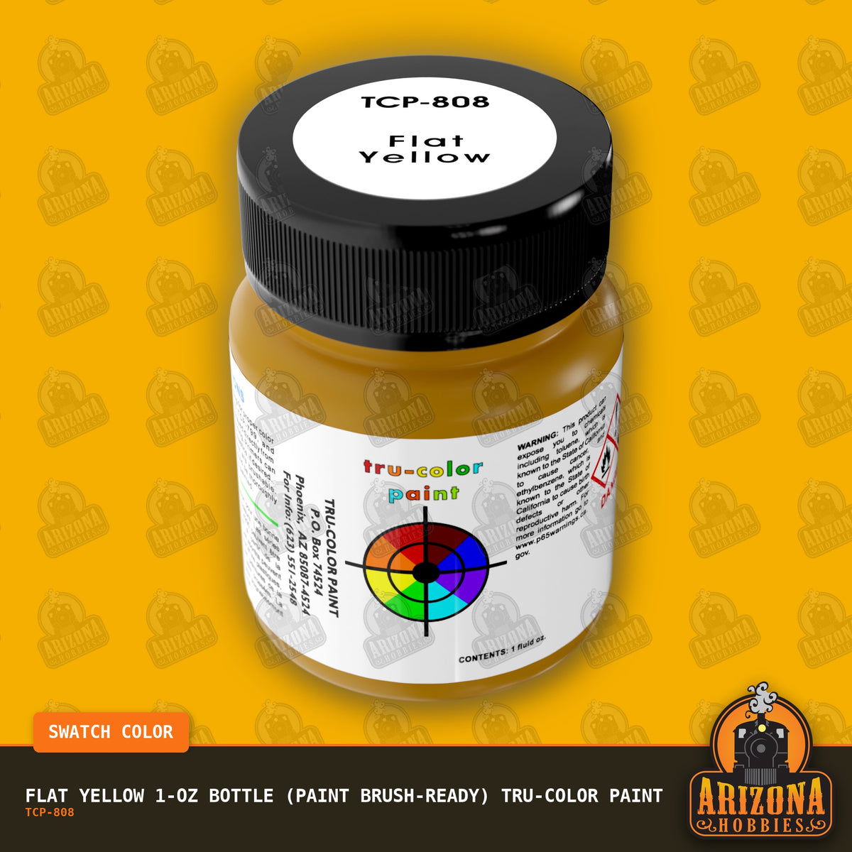 Flat YELLOW 1-oz bottle (Paint brush) Tru-Color Paint-with color swatch-Arizona Hobbies