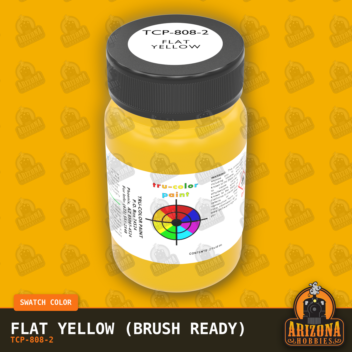 Flat YELLOW 2-oz bottle (Paint brush) Tru-Color Paint SPECIAL ORDER ONLY-with color swatch-Arizona Hobbies