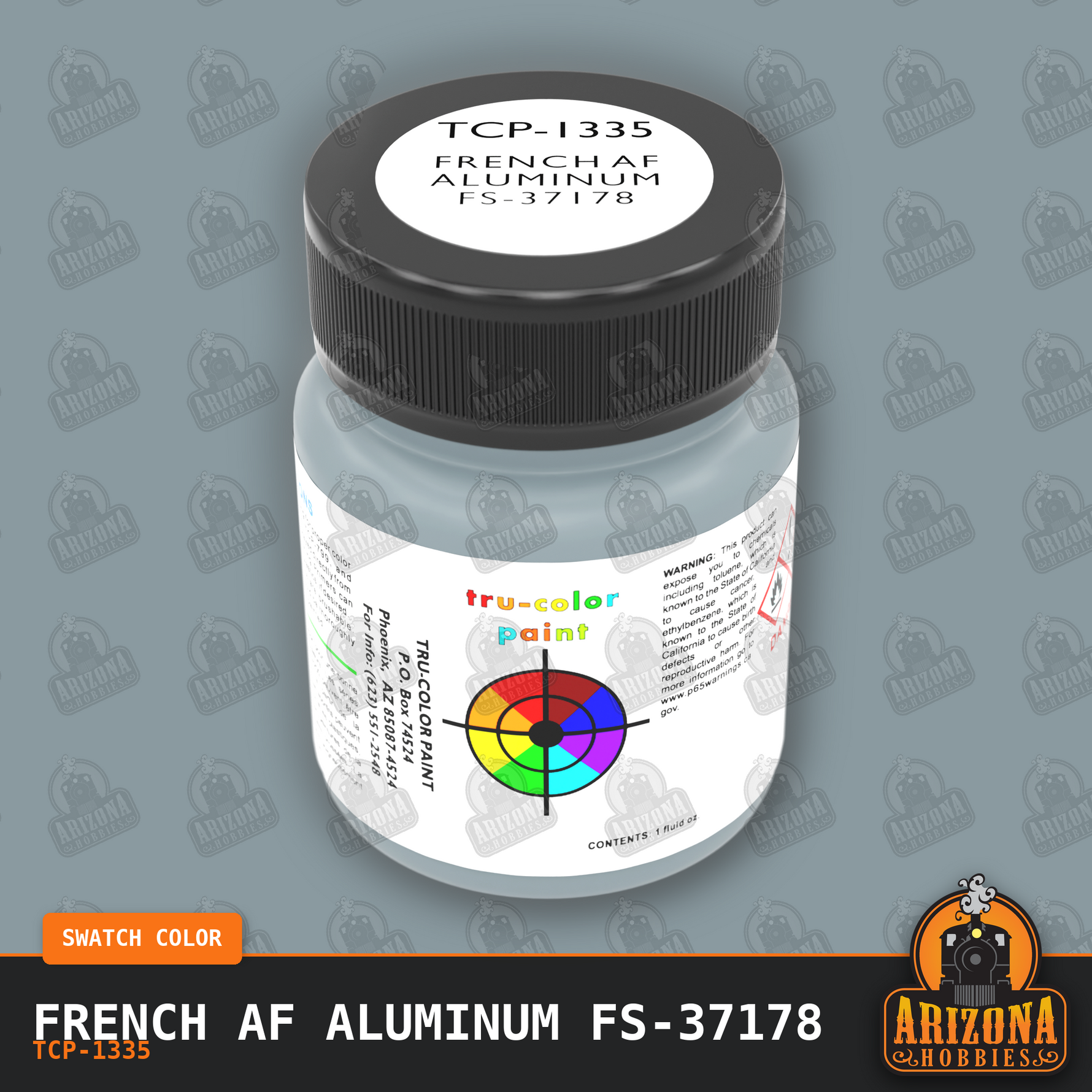 French Air Force ALUMINUM (F1-Mirage) FS-37178 1-oz bottle (Air-brush) Tru-Color Paint-with color swatch-Arizona Hobbies