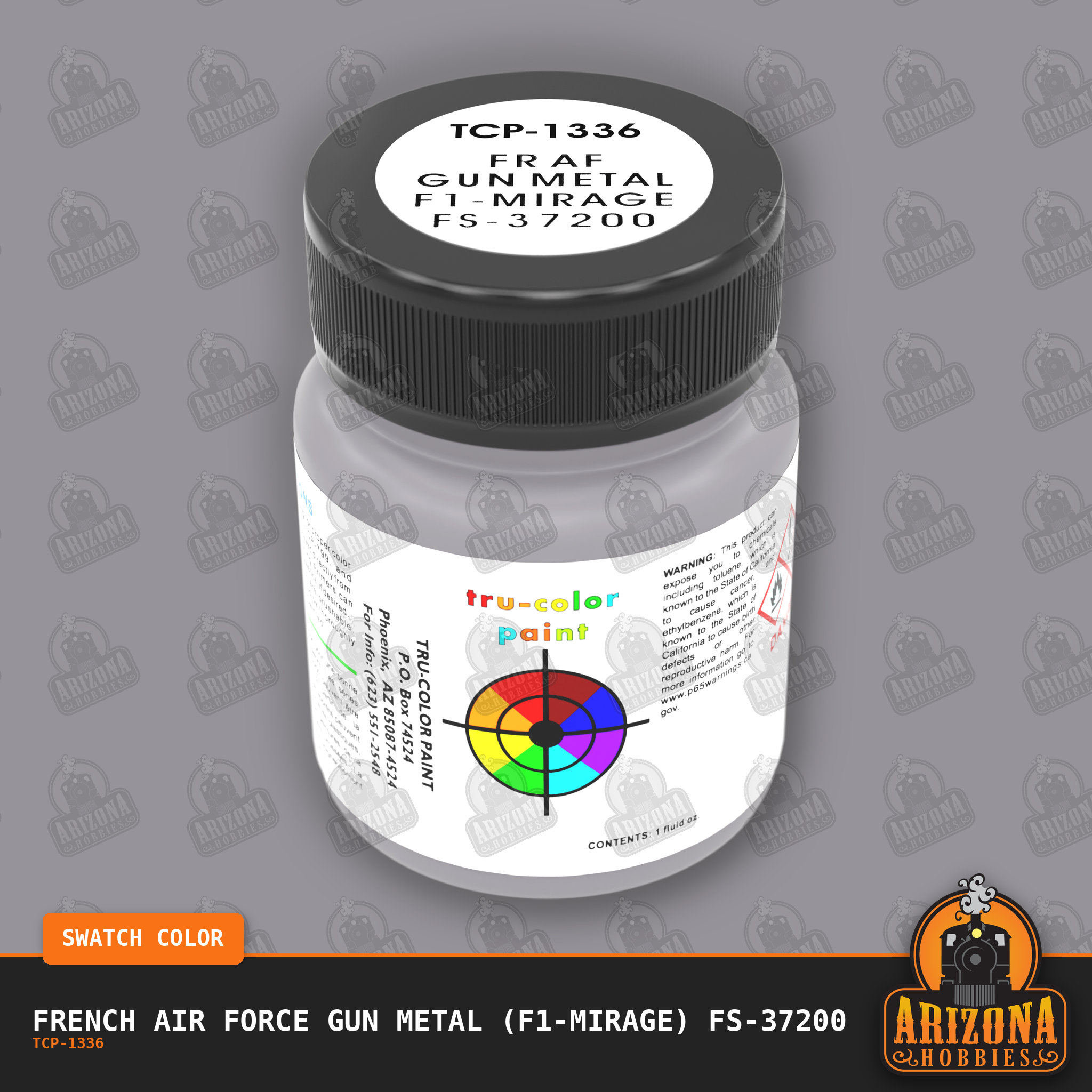 French Air Force GUN METAL (F1-Mirage) FS-37200 1-oz bottle (Air-brush) Tru-Color Paint-with color swatch-Arizona Hobbies