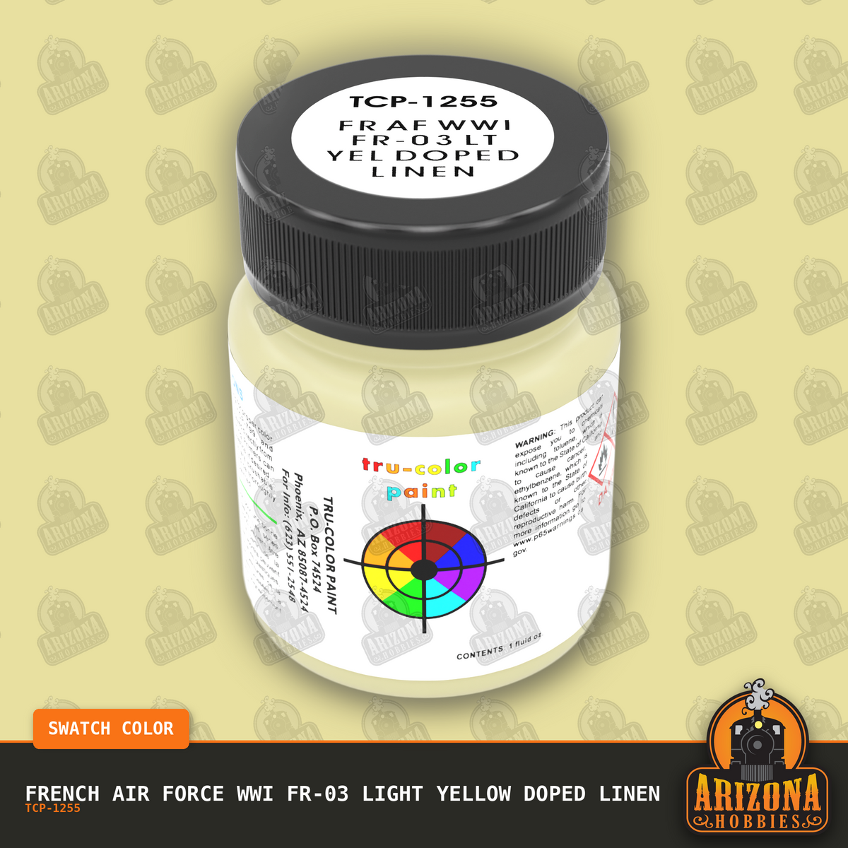 French Air Force WWI FR-03 LIGHT YELLOW DOPED LINEN 1-oz bottle (Air-brush) Tru-Color Paint-with color swatch-Arizona Hobbies