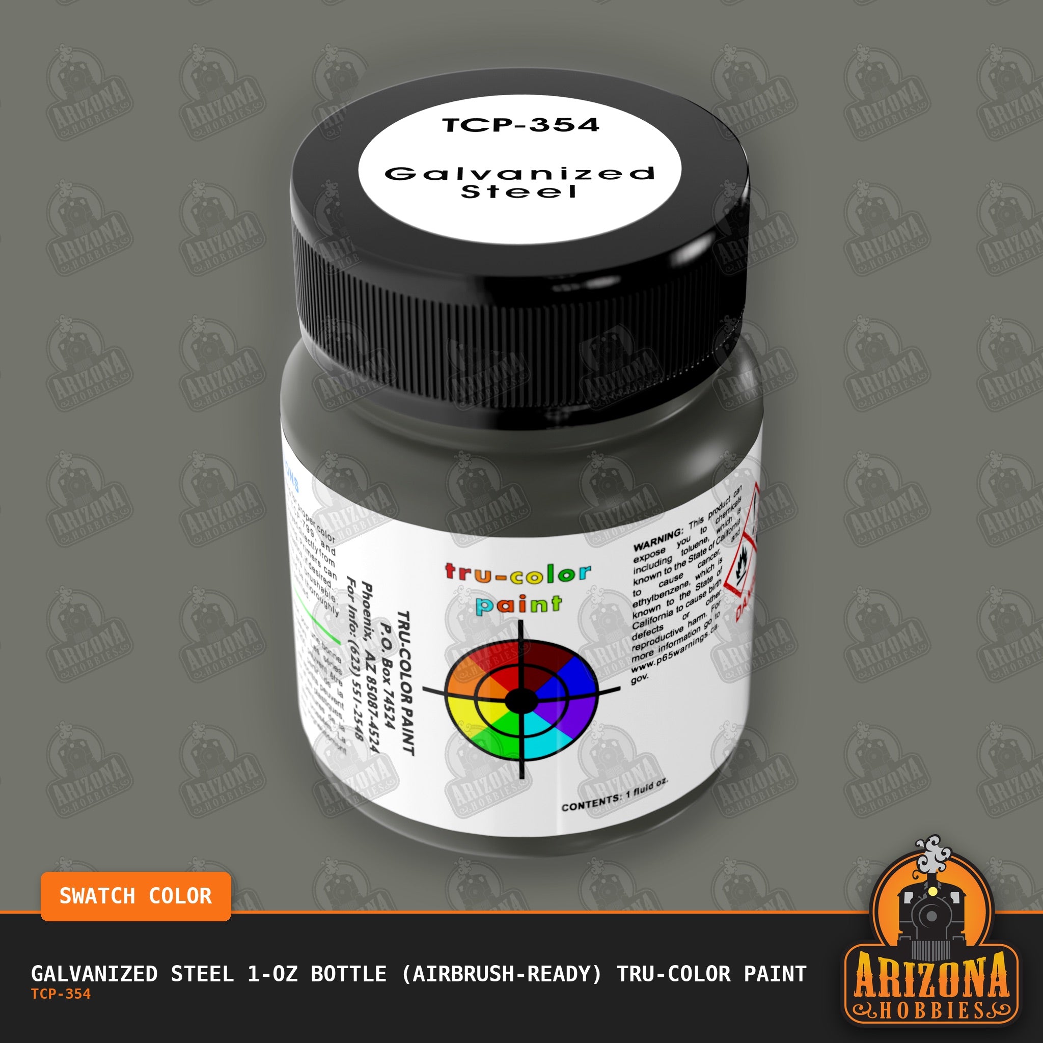 GALVANIZED STEEL 1-oz bottle (Air-brush) Tru-Color Paint-with color swatch-Arizona Hobbies