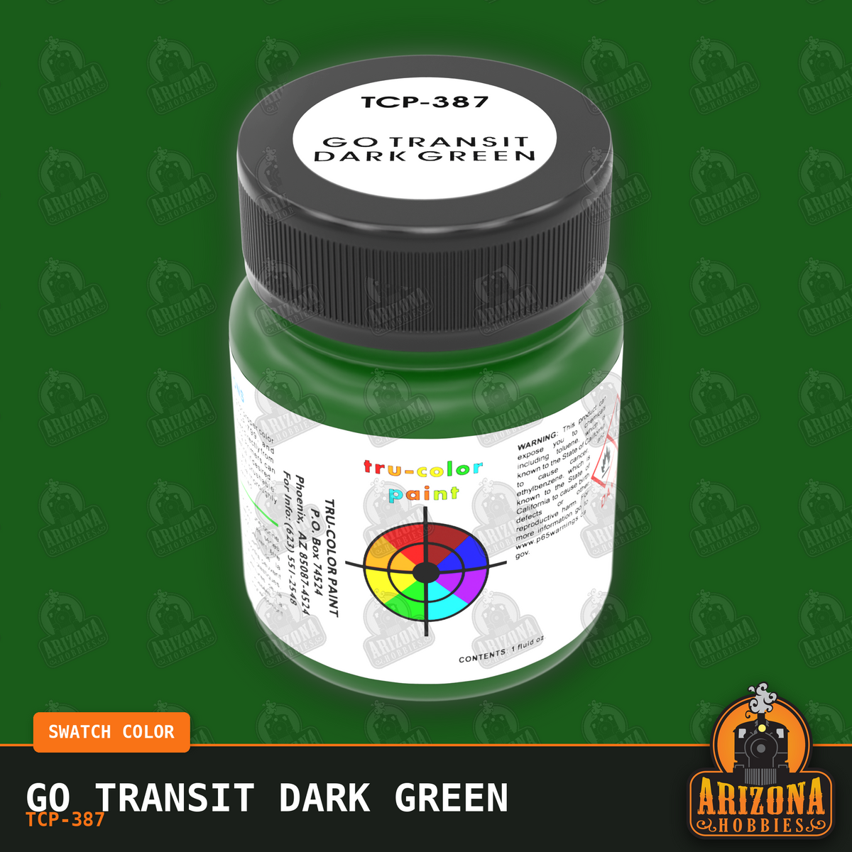 GO Transit DARK GREEN 1-oz bottle (Air-brush) Tru-Color Paint-with color swatch-Arizona Hobbies