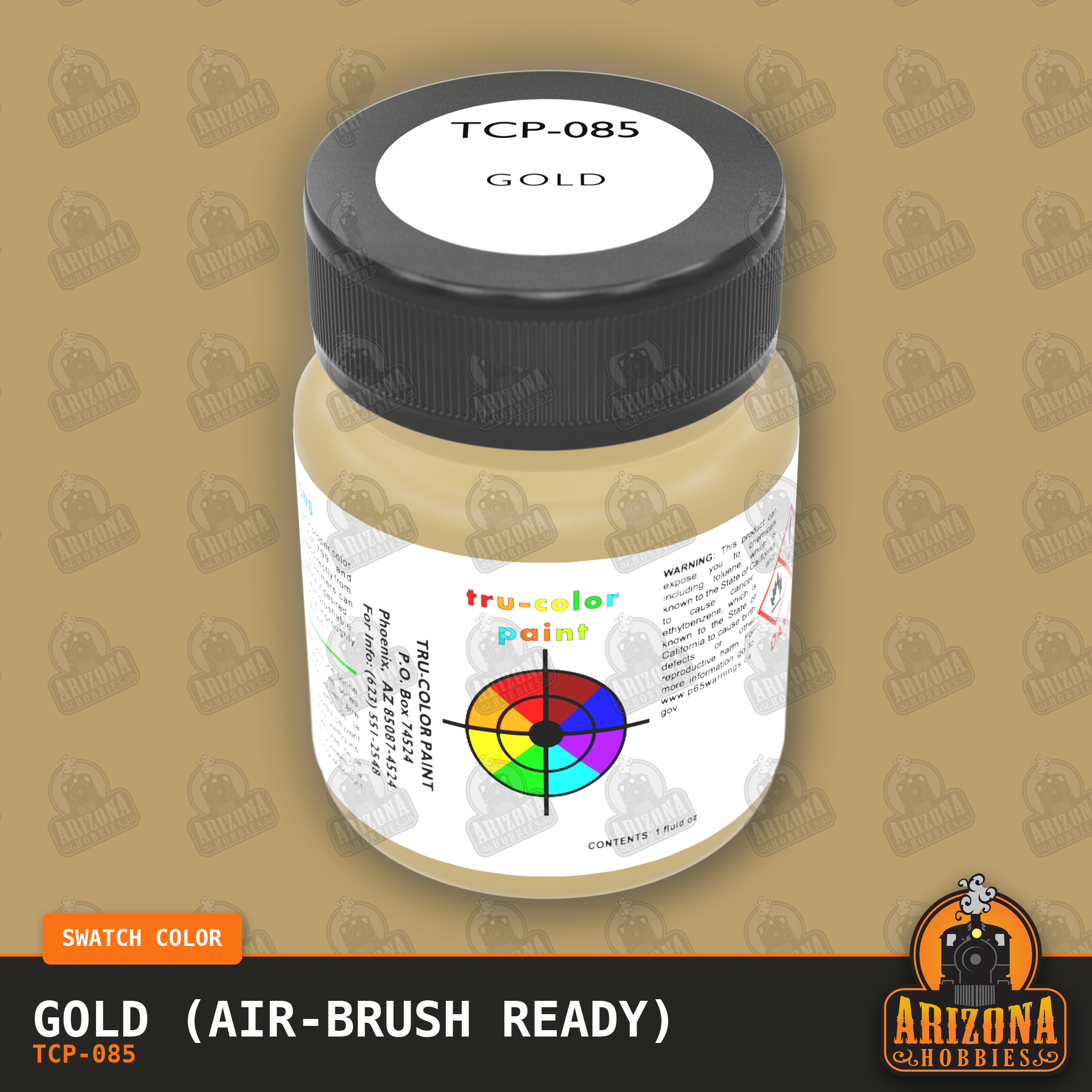 GOLD 1-oz bottle (Air-brush) Tru-Color Paint-with color swatch-Arizona Hobbies