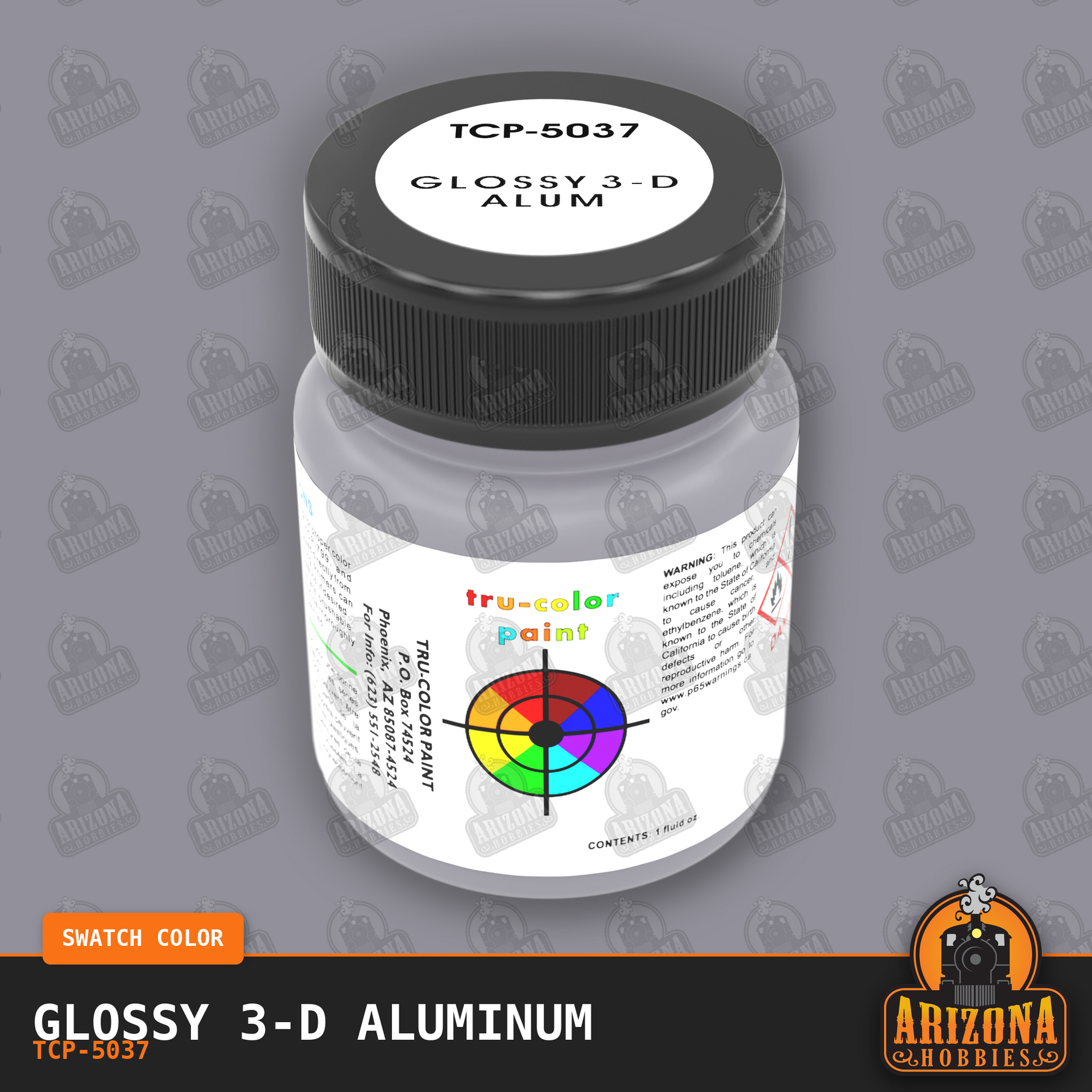 Glossy 3-D ALUMINUM 1-oz bottle (Air-brush) Tru-Color Paint-with color swatch-Arizona Hobbies