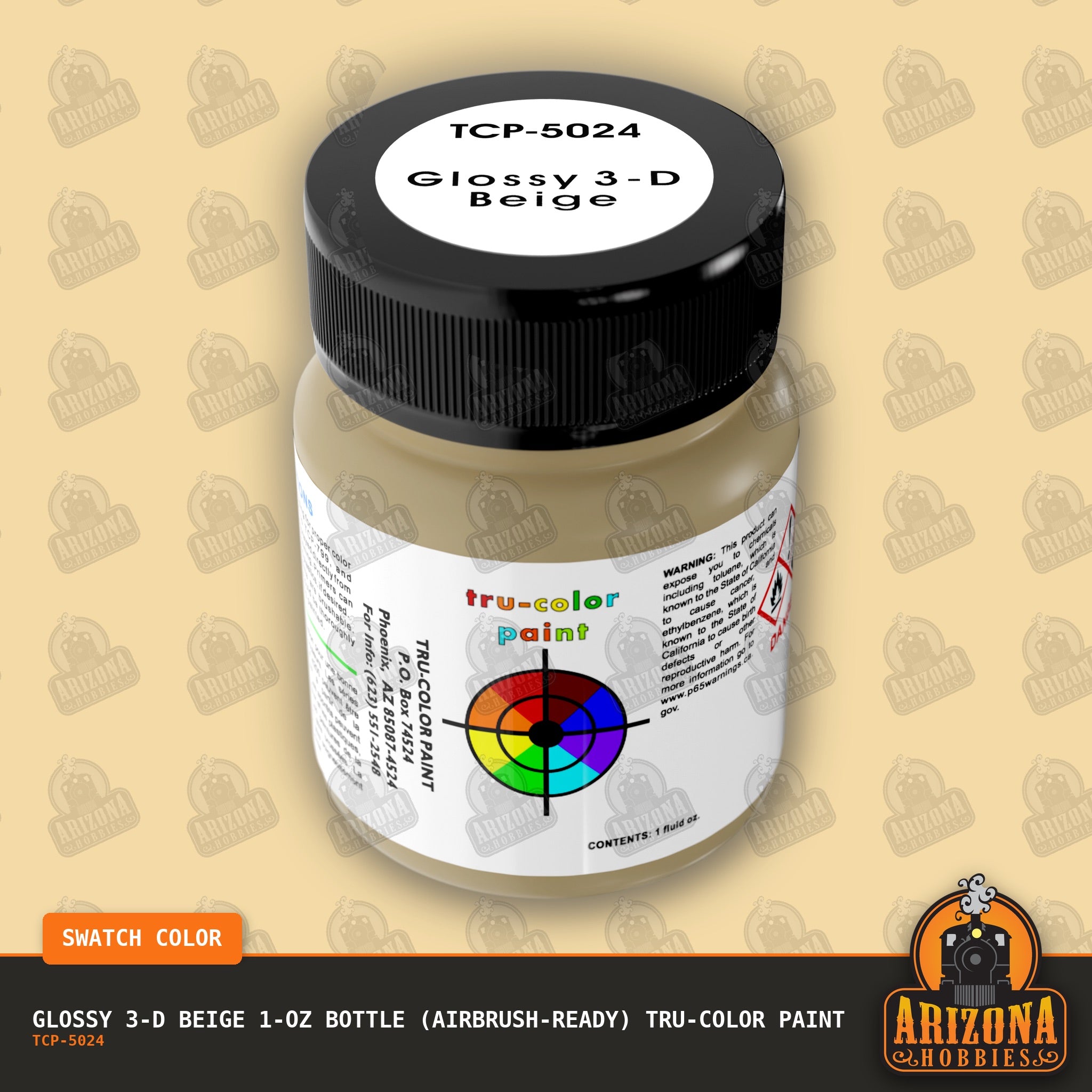 Glossy 3-D BEIGE 1-oz bottle (Air-brush) Tru-Color Paint-with color swatch-Arizona Hobbies