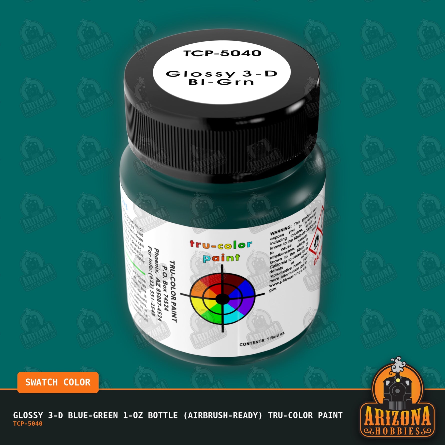 Glossy 3-D BLUE-GREEN 1-oz bottle (Air-brush) Tru-Color Paint-with color swatch-Arizona Hobbies