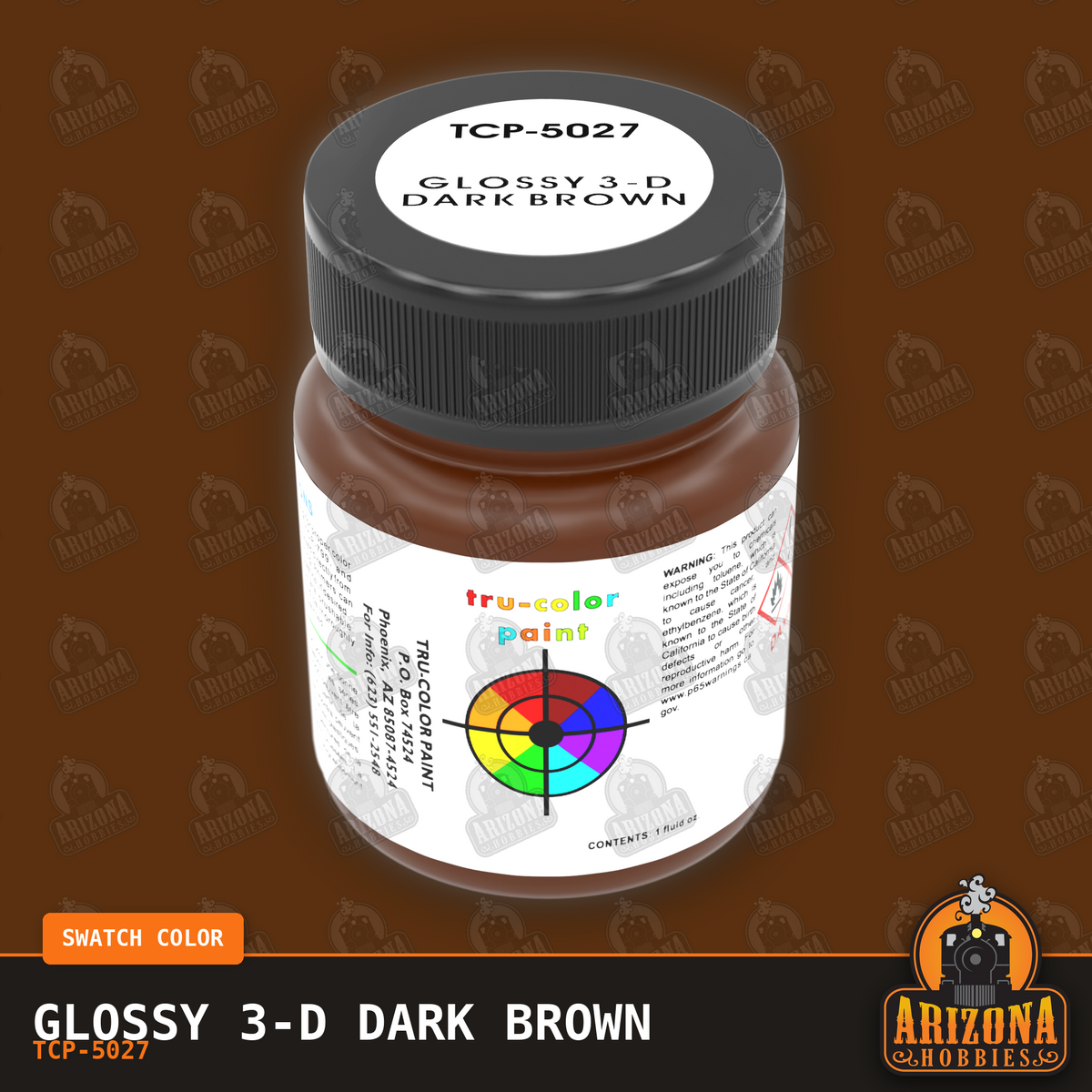 Glossy 3-D DARK BROWN 1-oz bottle (Air-brush) Tru-Color Paint-with color swatch-Arizona Hobbies