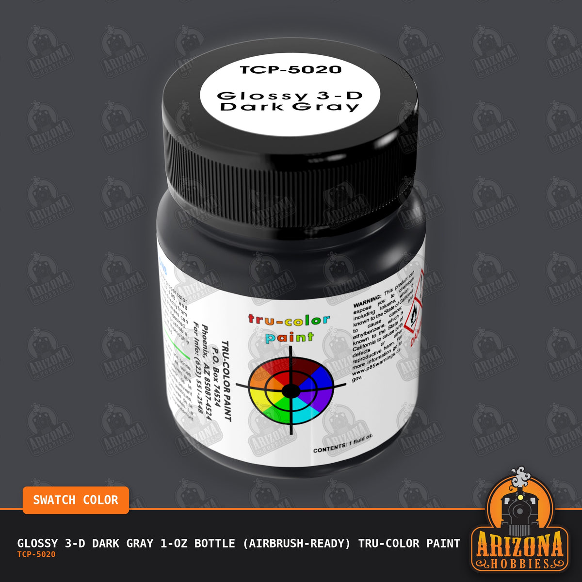Glossy 3-D DARK GRAY 1-oz bottle (Air-brush) Tru-Color Paint-with color swatch-Arizona Hobbies