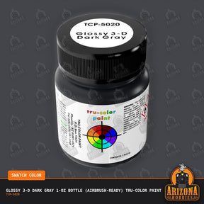 Glossy 3-D DARK GRAY 1-oz bottle (Air-brush) Tru-Color Paint-with color swatch-Arizona Hobbies