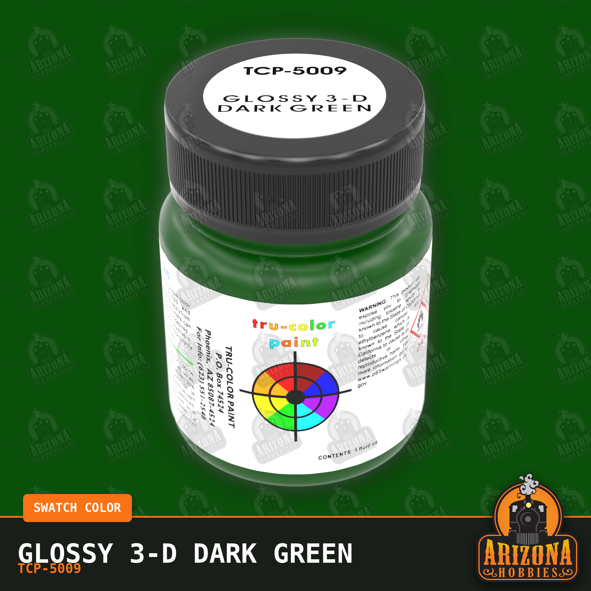 Glossy 3-D DARK GREEN 1-oz bottle (Air-brush) Tru-Color Paint-with color swatch-Arizona Hobbies