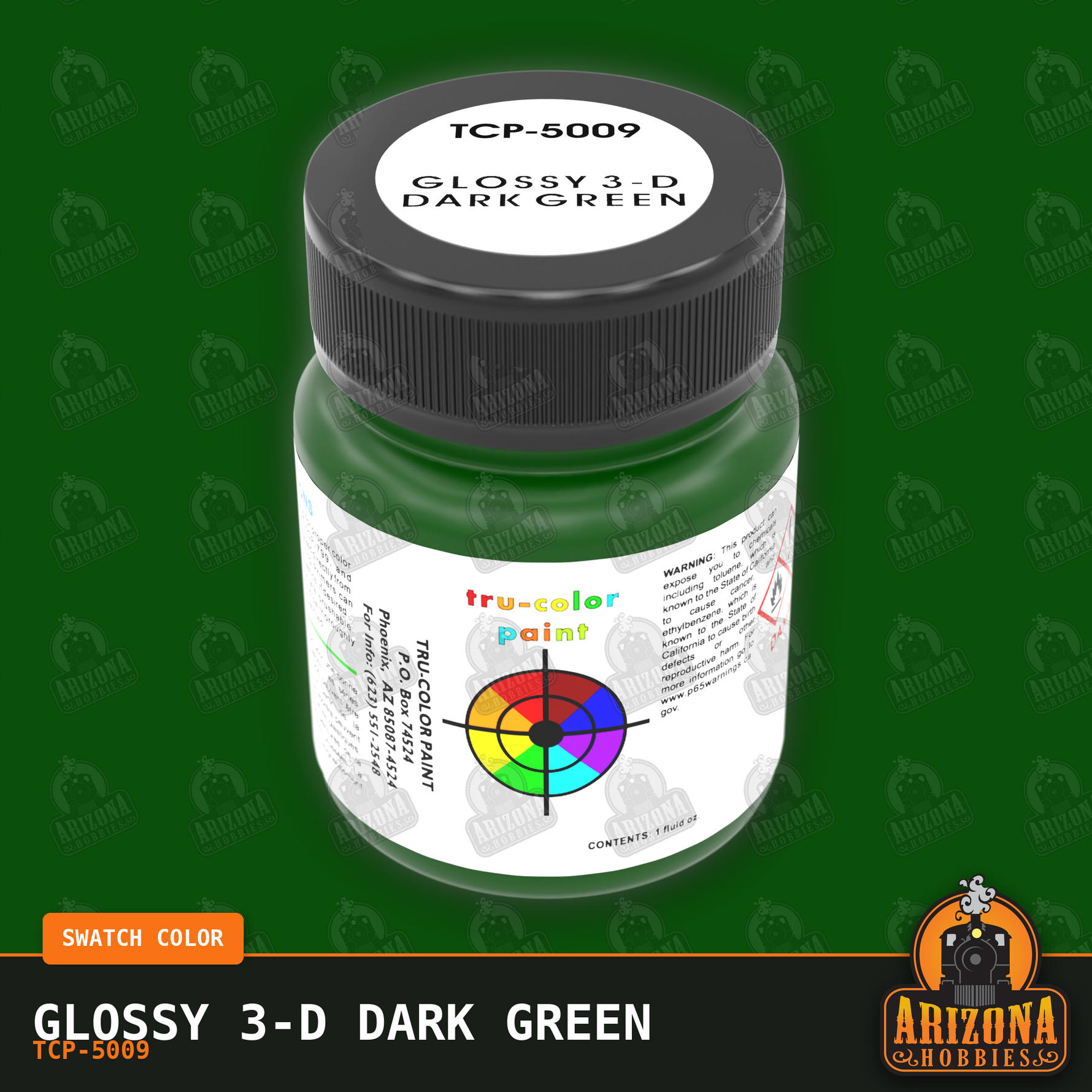Glossy 3-D DARK GREEN 1-oz bottle (Air-brush) Tru-Color Paint-with color swatch-Arizona Hobbies