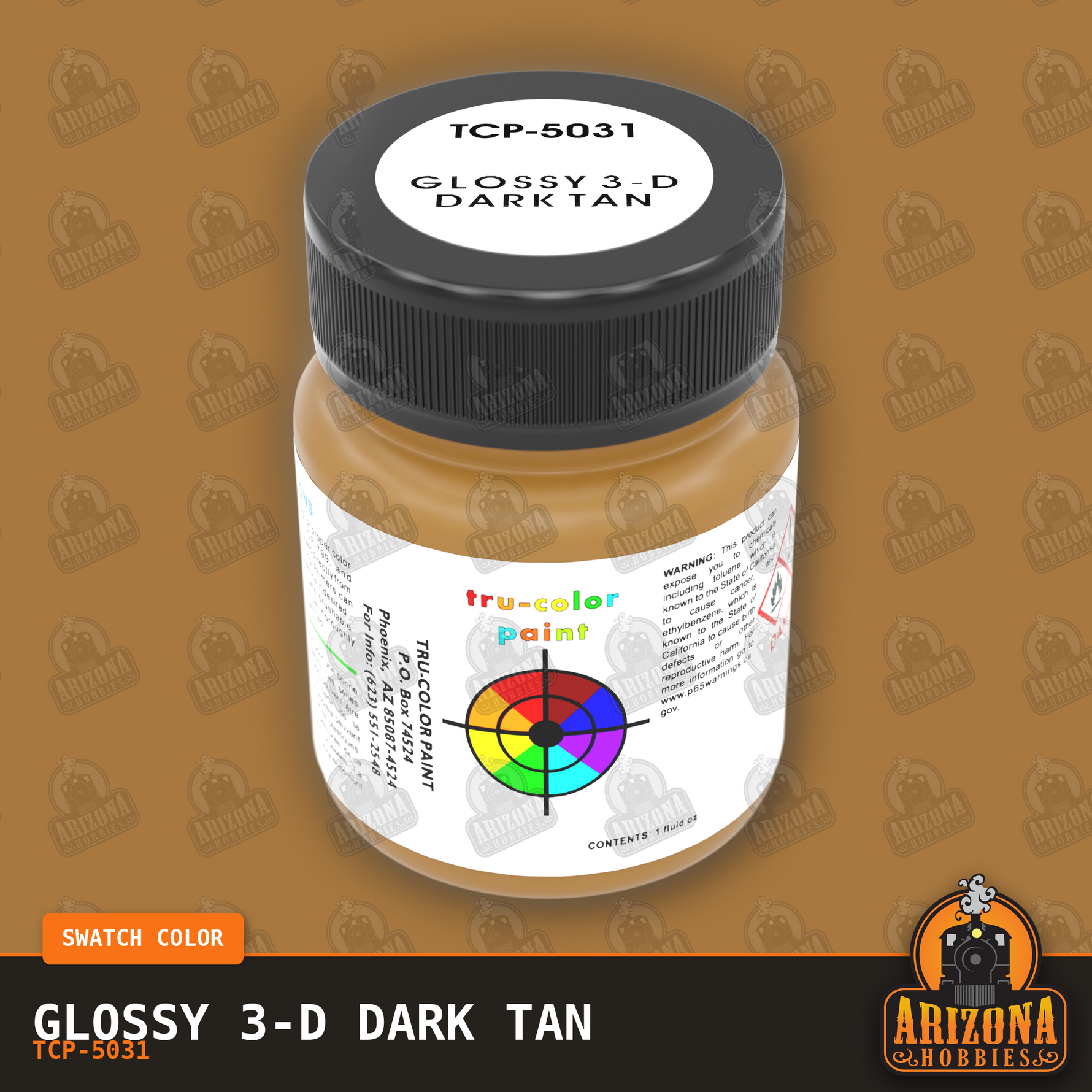 Glossy 3-D DARK TAN 1-oz bottle (Air-brush) Tru-Color Paint-with color swatch-Arizona Hobbies