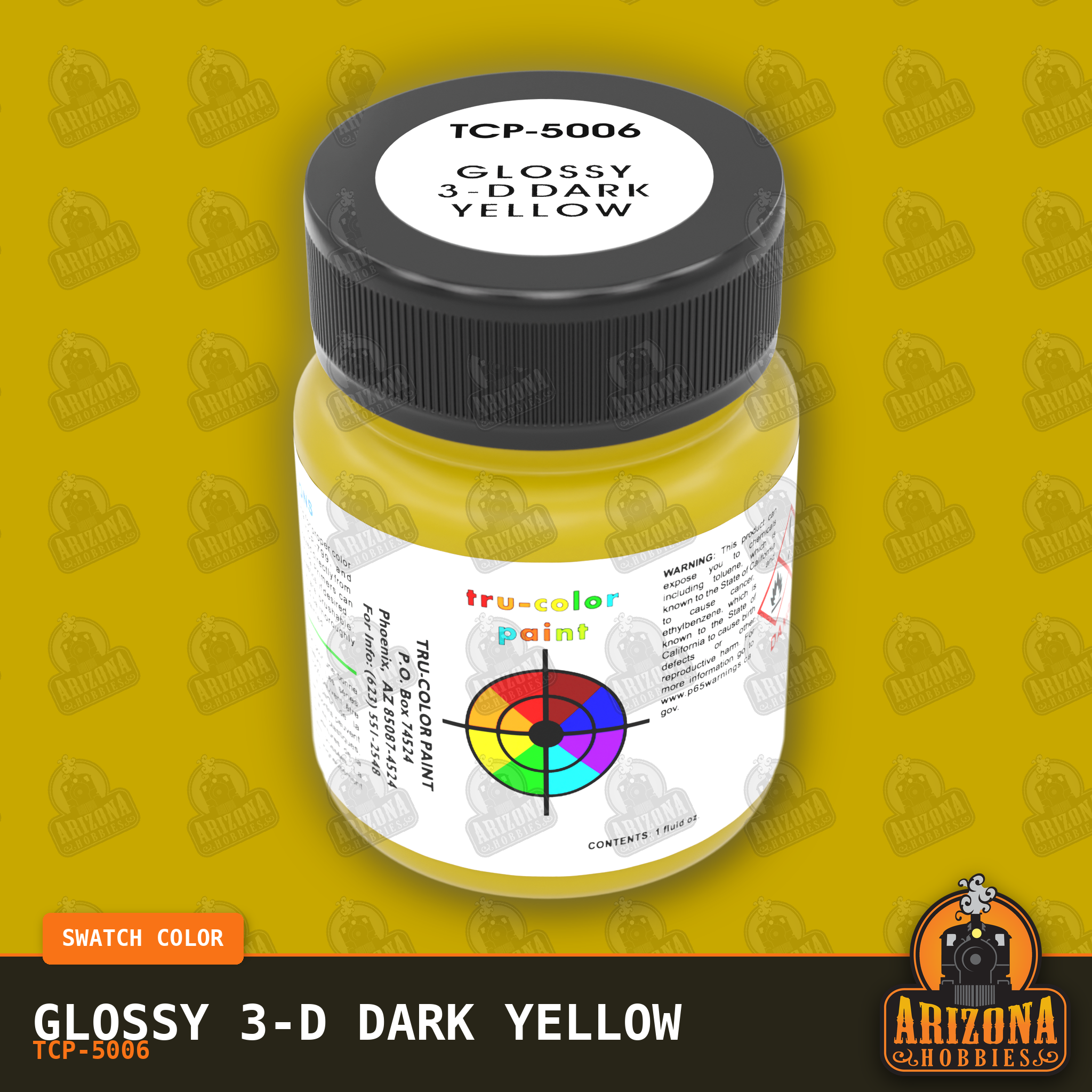 Glossy 3-D DARK YELLOW 1-oz bottle (Air-brush) Tru-Color Paint-with color swatch-Arizona Hobbies