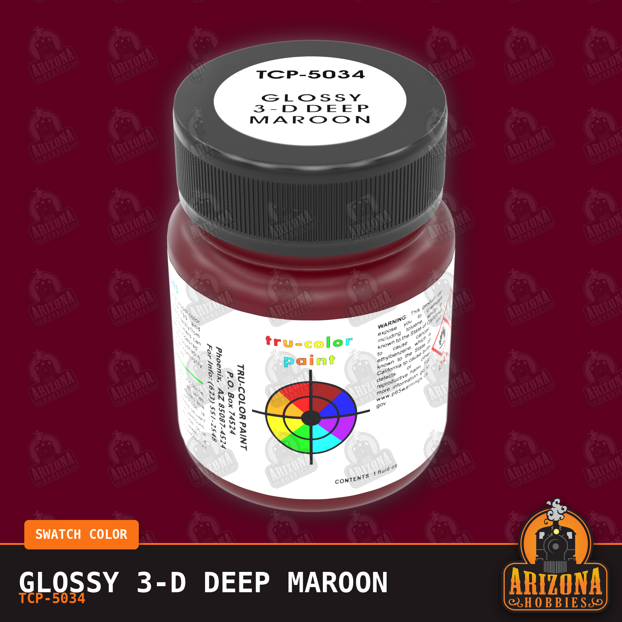Glossy 3-D DEEP MAROON 1-oz bottle (Air-brush) Tru-Color Paint-with color swatch-Arizona Hobbies