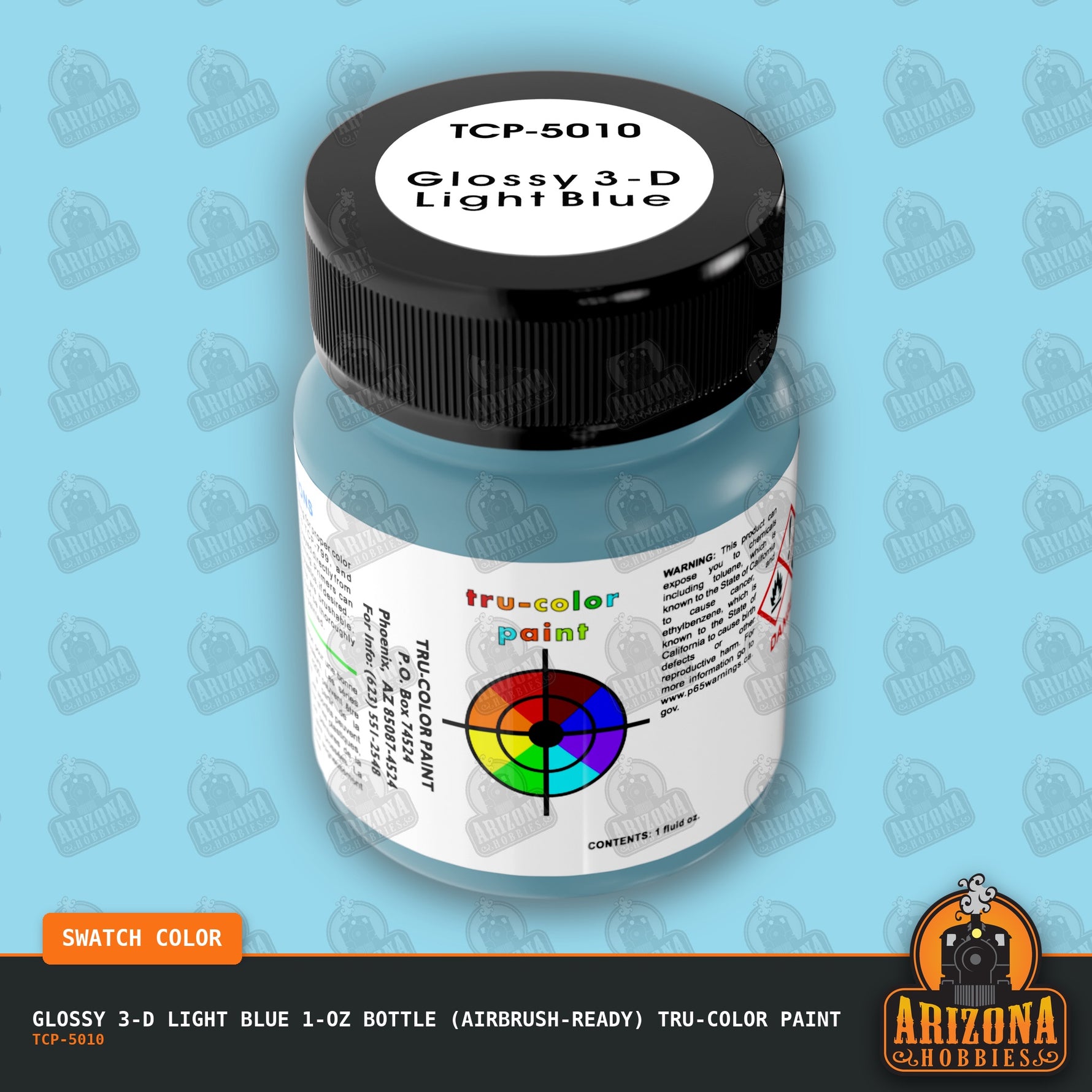 Glossy 3-D LIGHT BLUE 1-oz bottle (Air-brush) Tru-Color Paint-with color swatch-Arizona Hobbies