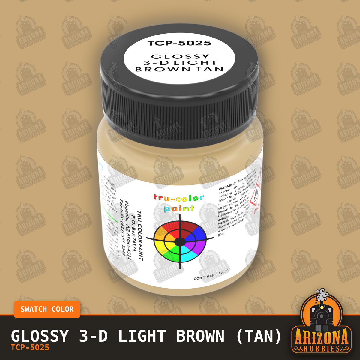 Glossy 3-D LIGHT BROWN (TAN) 1-oz bottle (Air-brush) Tru-Color Paint-with color swatch-Arizona Hobbies