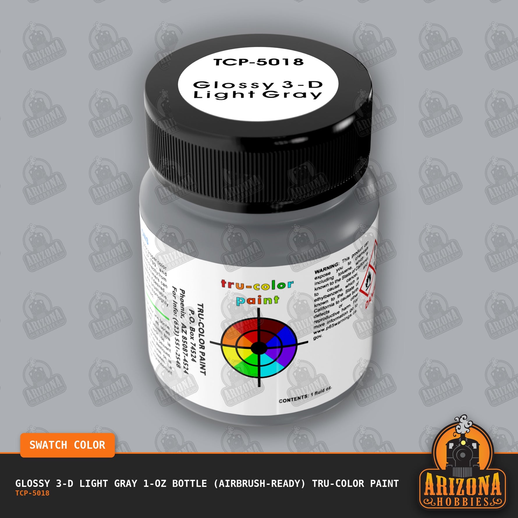 Glossy 3-D LIGHT GRAY 1-oz bottle (Air-brush) Tru-Color Paint-with color swatch-Arizona Hobbies