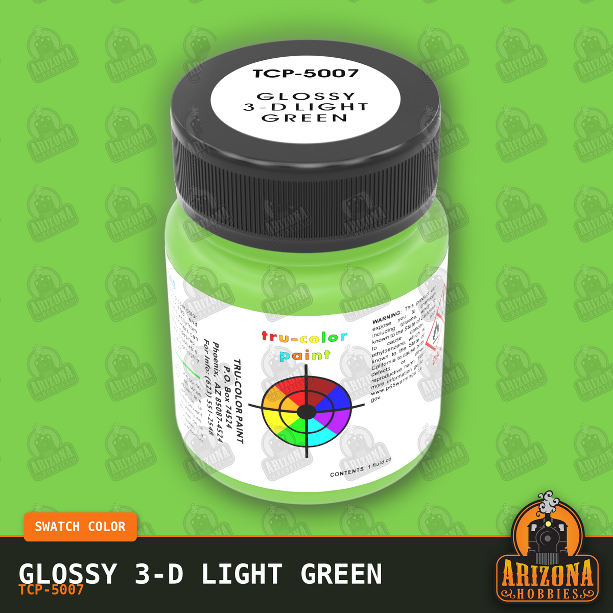 Glossy 3-D LIGHT GREEN 1-oz bottle (Air-brush) Tru-Color Paint-with color swatch-Arizona Hobbies