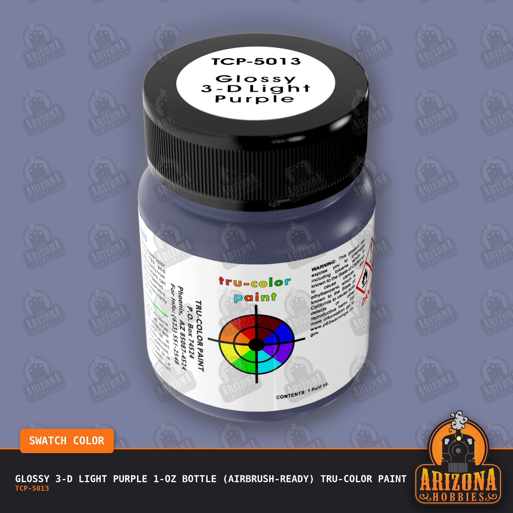 Glossy 3-D LIGHT PURPLE 1-oz bottle (Air-brush) Tru-Color Paint-with color swatch-Arizona Hobbies