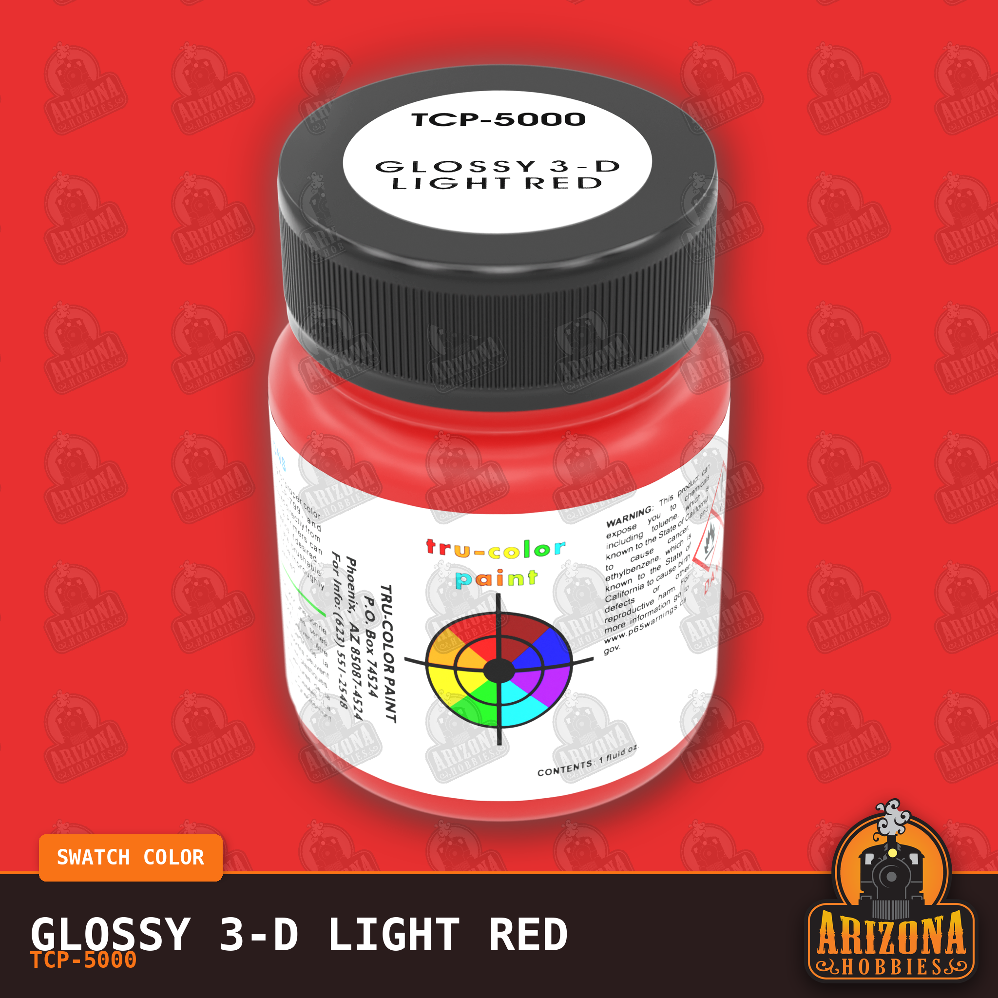 Glossy 3-D LIGHT RED 1-oz bottle (Air-brush) Tru-Color Paint-with color swatch-Arizona Hobbies