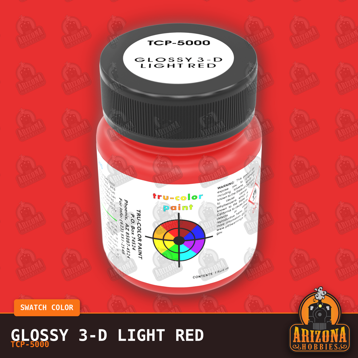 Glossy 3-D LIGHT RED 1-oz bottle (Air-brush) Tru-Color Paint-with color swatch-Arizona Hobbies
