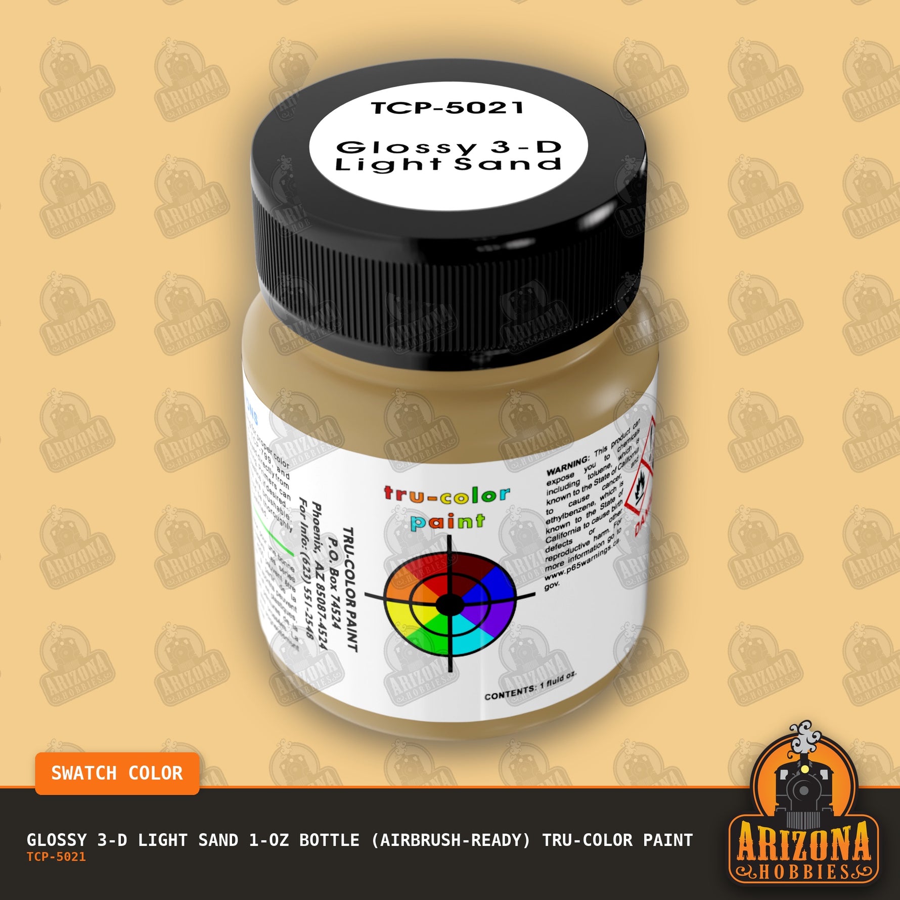 Glossy 3-D LIGHT SAND 1-oz bottle (Air-brush) Tru-Color Paint-with color swatch-Arizona Hobbies