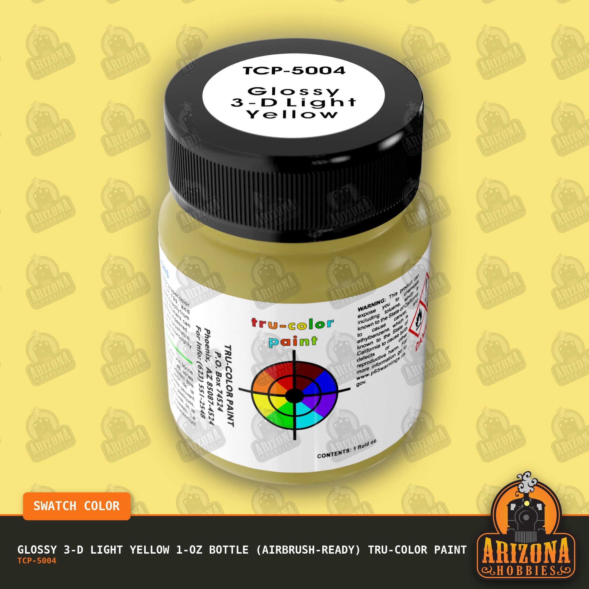 Glossy 3-D LIGHT YELLOW 1-oz bottle (Air-brush) Tru-Color Paint-with color swatch-Arizona Hobbies