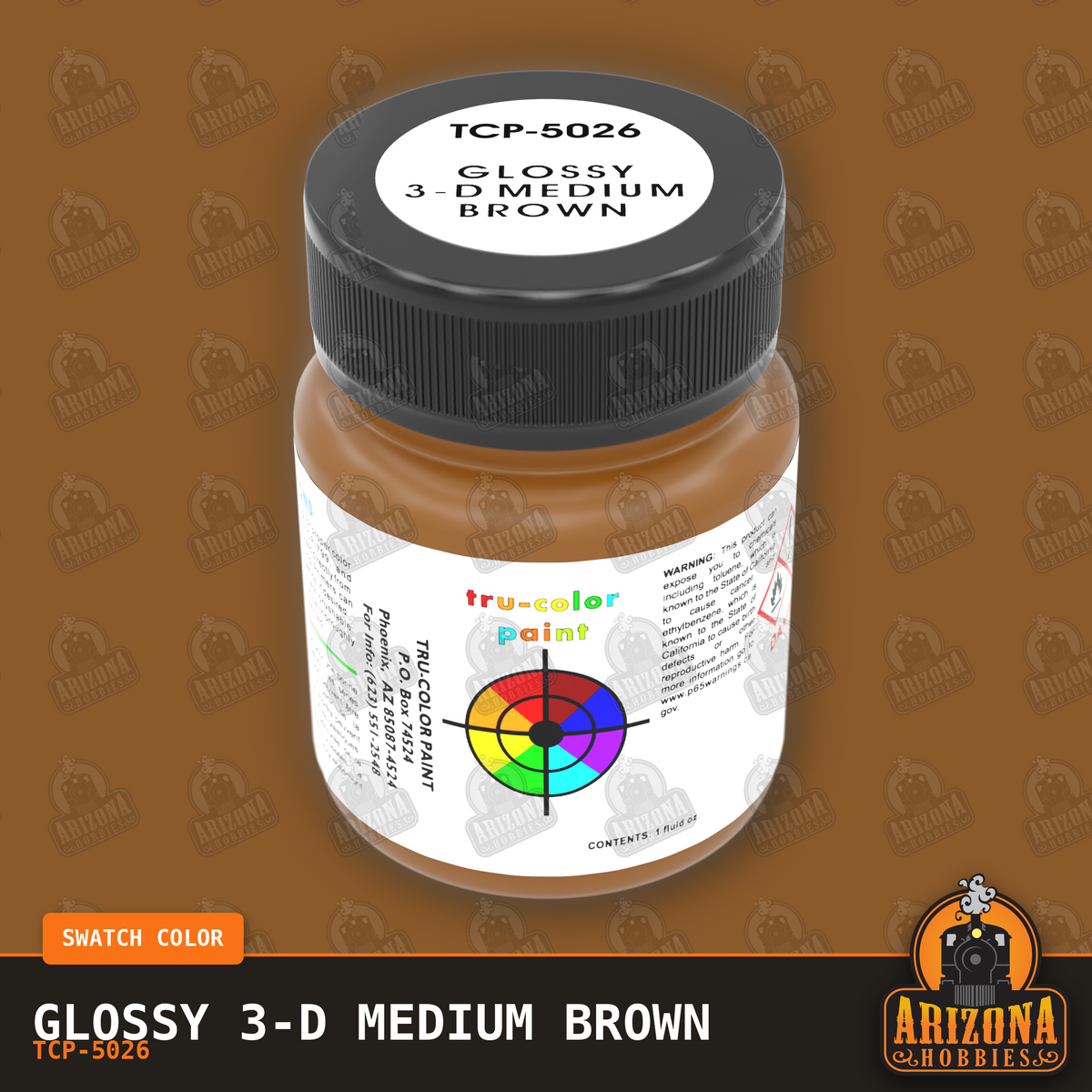 Glossy 3-D MEDIUM BROWN 1-oz bottle (Air-brush) Tru-Color Paint-with color swatch-Arizona Hobbies