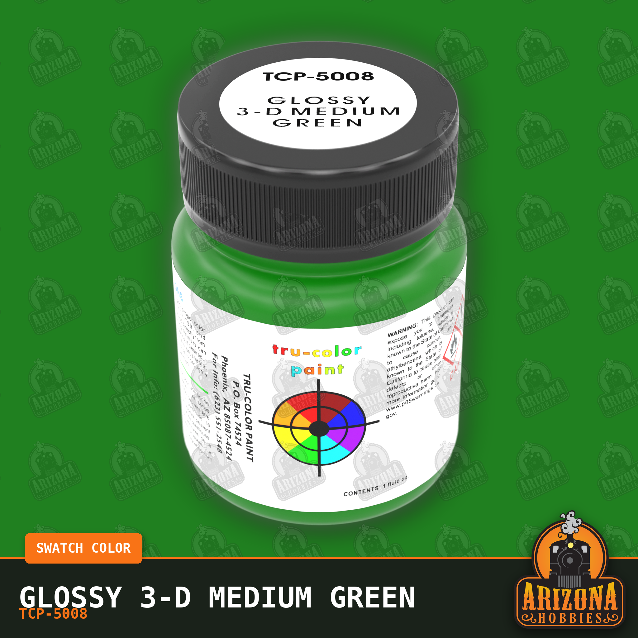 Glossy 3-D MEDIUM GREEN 1-oz bottle (Air-brush) Tru-Color Paint-with color swatch-Arizona Hobbies