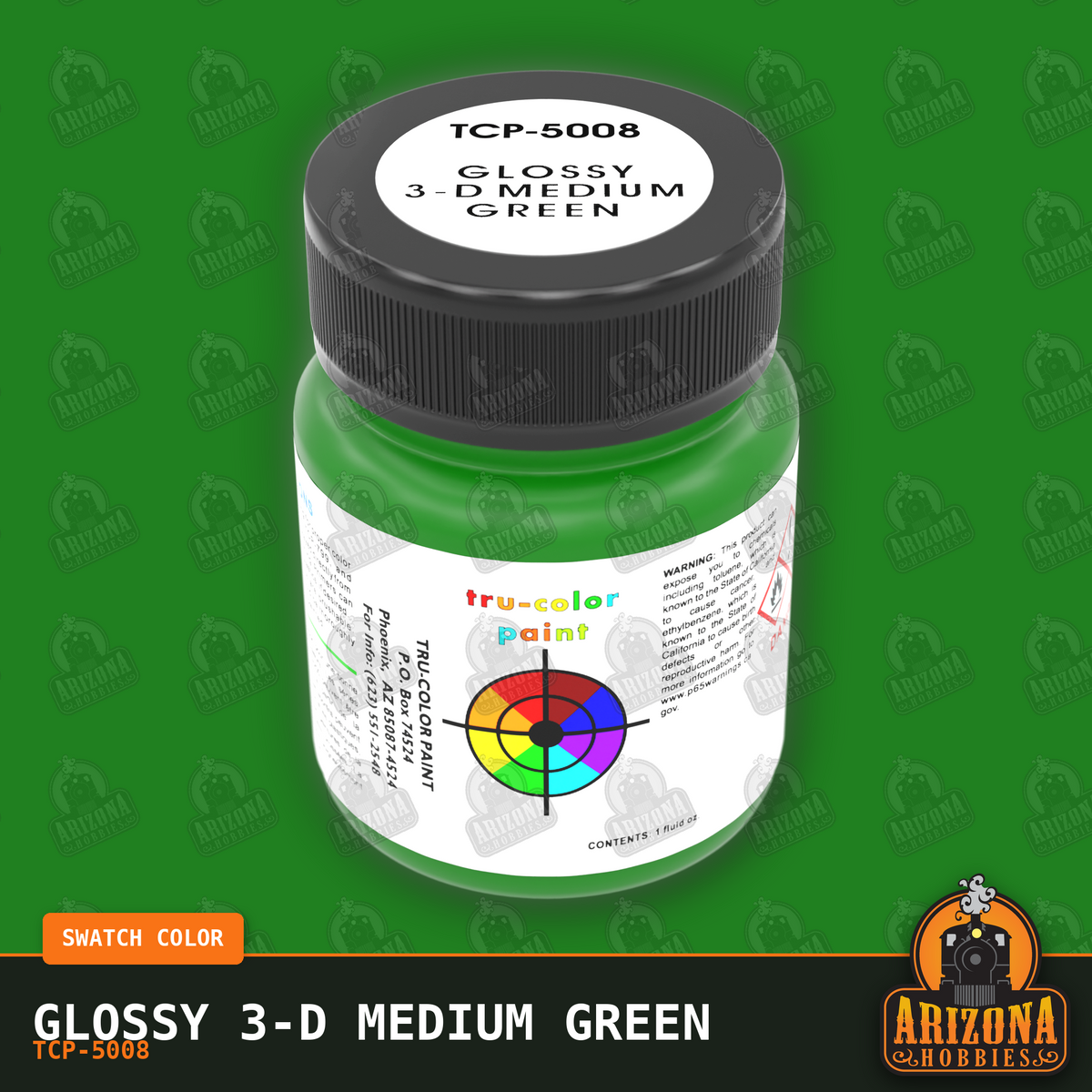 Glossy 3-D MEDIUM GREEN 1-oz bottle (Air-brush) Tru-Color Paint-with color swatch-Arizona Hobbies