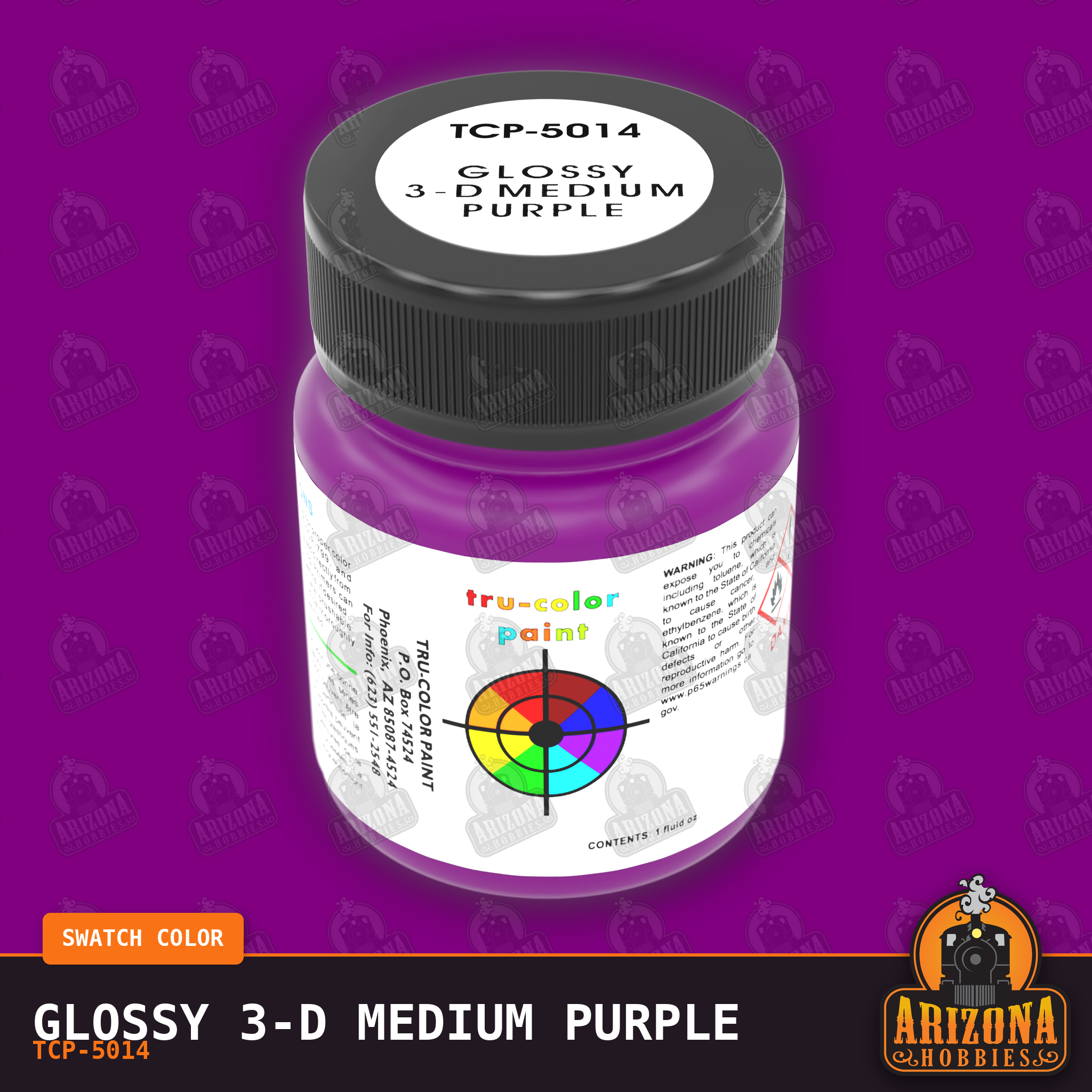 Glossy 3-D MEDIUM PURPLE 1-oz bottle (Air-brush) Tru-Color Paint-with color swatch-Arizona Hobbies