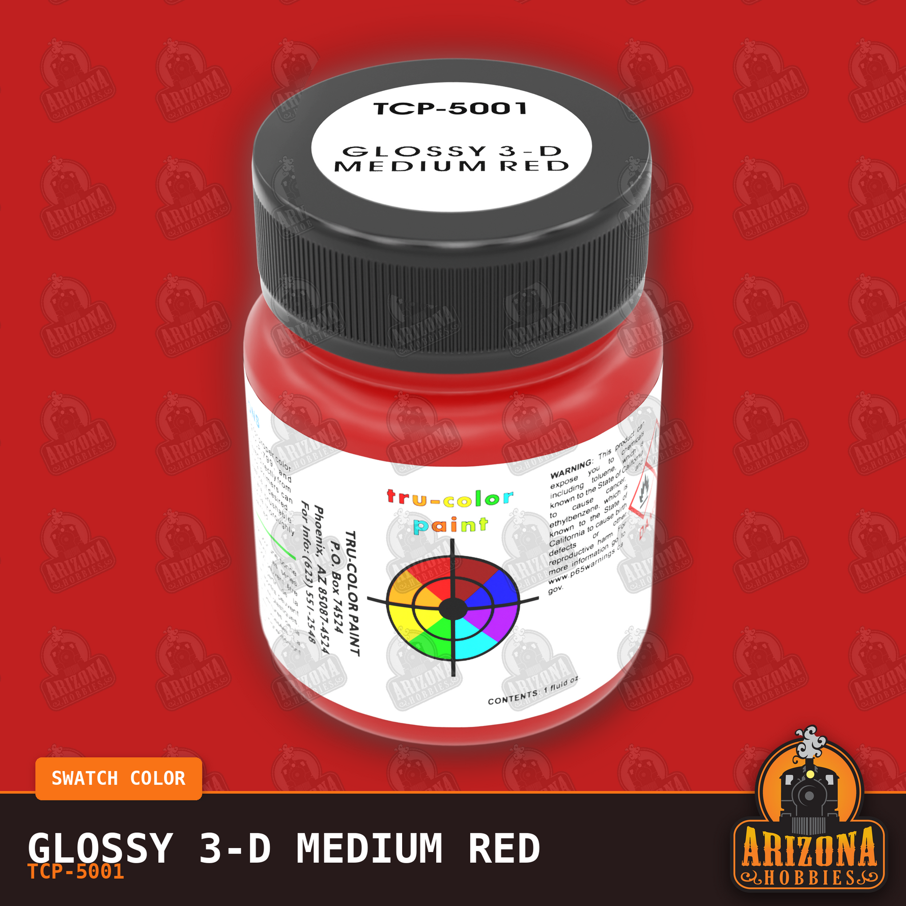Glossy 3-D MEDIUM RED 1-oz bottle (Air-brush) Tru-Color Paint-with color swatch-Arizona Hobbies